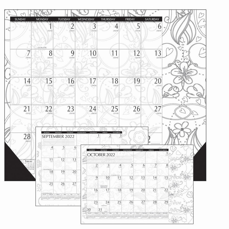 House of Doolittle Academic Doodle Monthly Desk Pad Calendar - Academic - Julian Dates - Monthly - 12 Month - August 2023 - July 2024 - 1 Month Single Page Layout - 22" x 17" Sheet Size - 2.38" x 1.88" Block - Desk Pad - Black/White - Paper - 17" Hei - 3