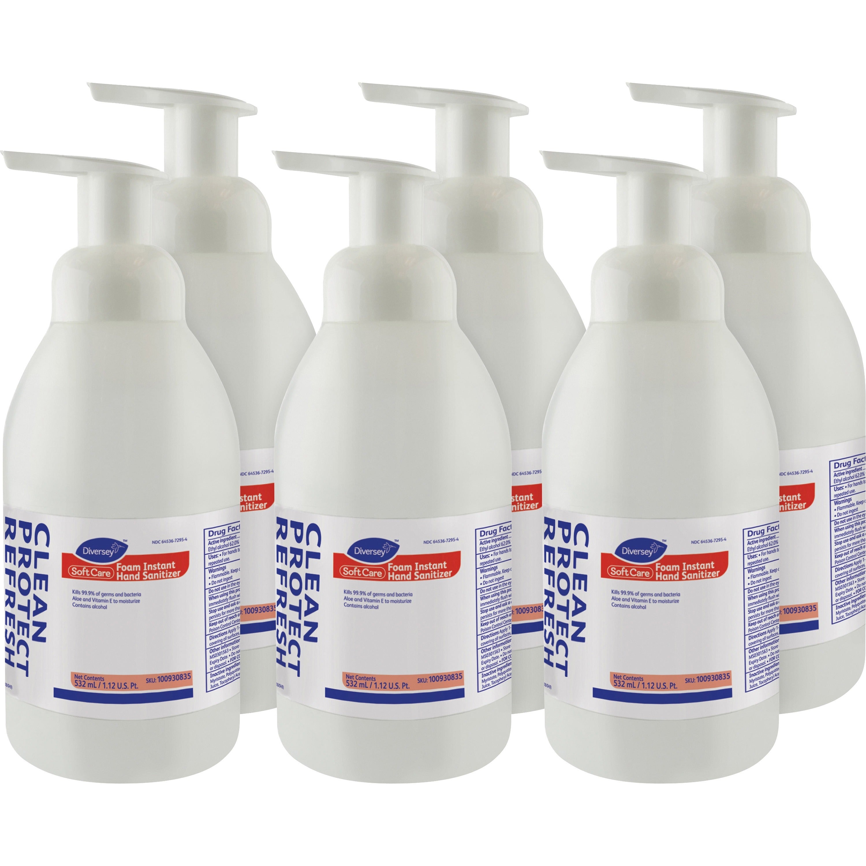 diversey-soft-care-hand-sanitizer-foam-alcohol-scent-18-fl-oz-532-ml-kill-germs-bacteria-remover-hand-healthcare-office-moisturizing-clear-dye-free-fragrance-free-quick-drying-no-rinse-6-carton_dvo100930835ct - 1