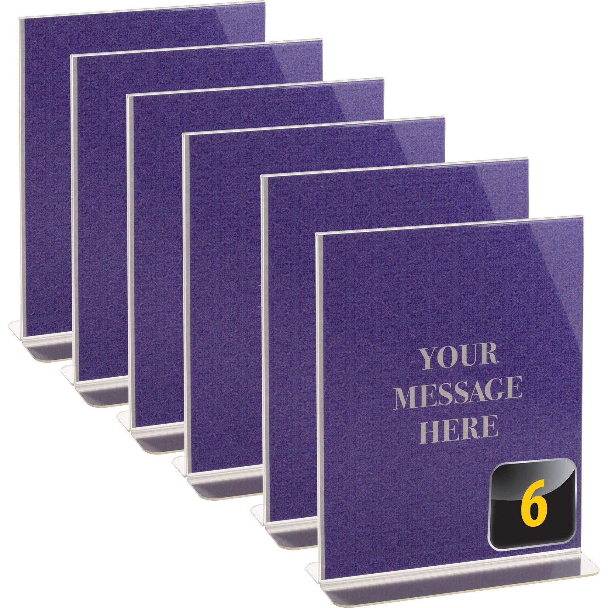 officemate-vertical-sign-holder-6pk-1-each-85-width-x-11-height-850-holding-width-x-11-holding-height-rectangular-shape-easy-to-use-hanging-hole-self-standing-durable-plastic-clear_oic23063 - 1