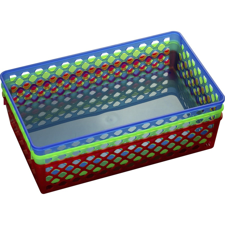 officemate-achieva-large-supply-basket-assorted-colors-3-pk-24-height-x-106-width-x-61-depth-compact-stackable-storage-space-sturdy-heavy-duty-blue-green-red-plastic-3-pack_oic26208 - 2