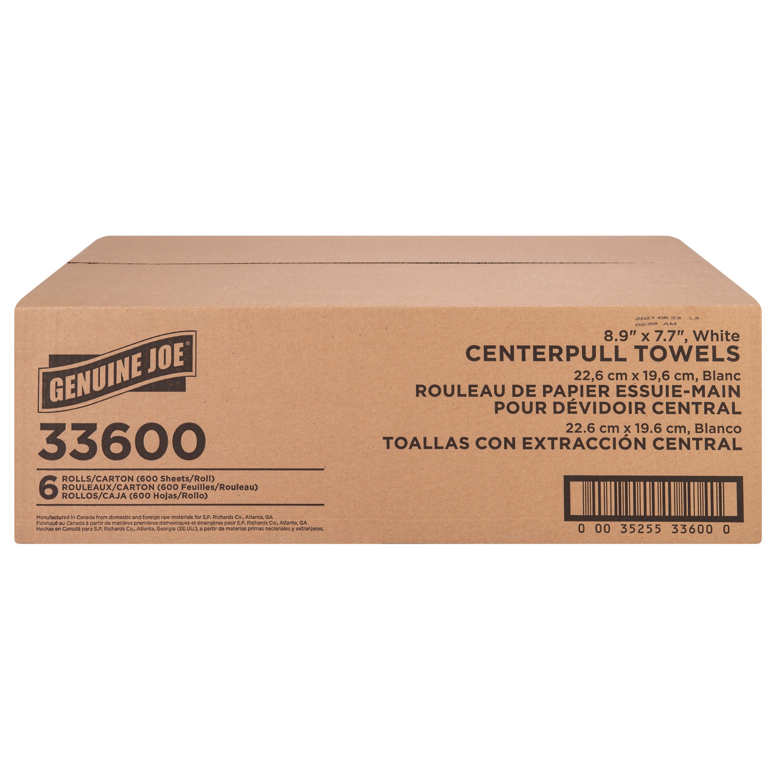 genuine-joe-centerpull-towel-rolls-600-sheets-roll-white-virgin-fiber-center-pull-soft-absorbent-for-washroom-6-carton_gjo33600 - 2