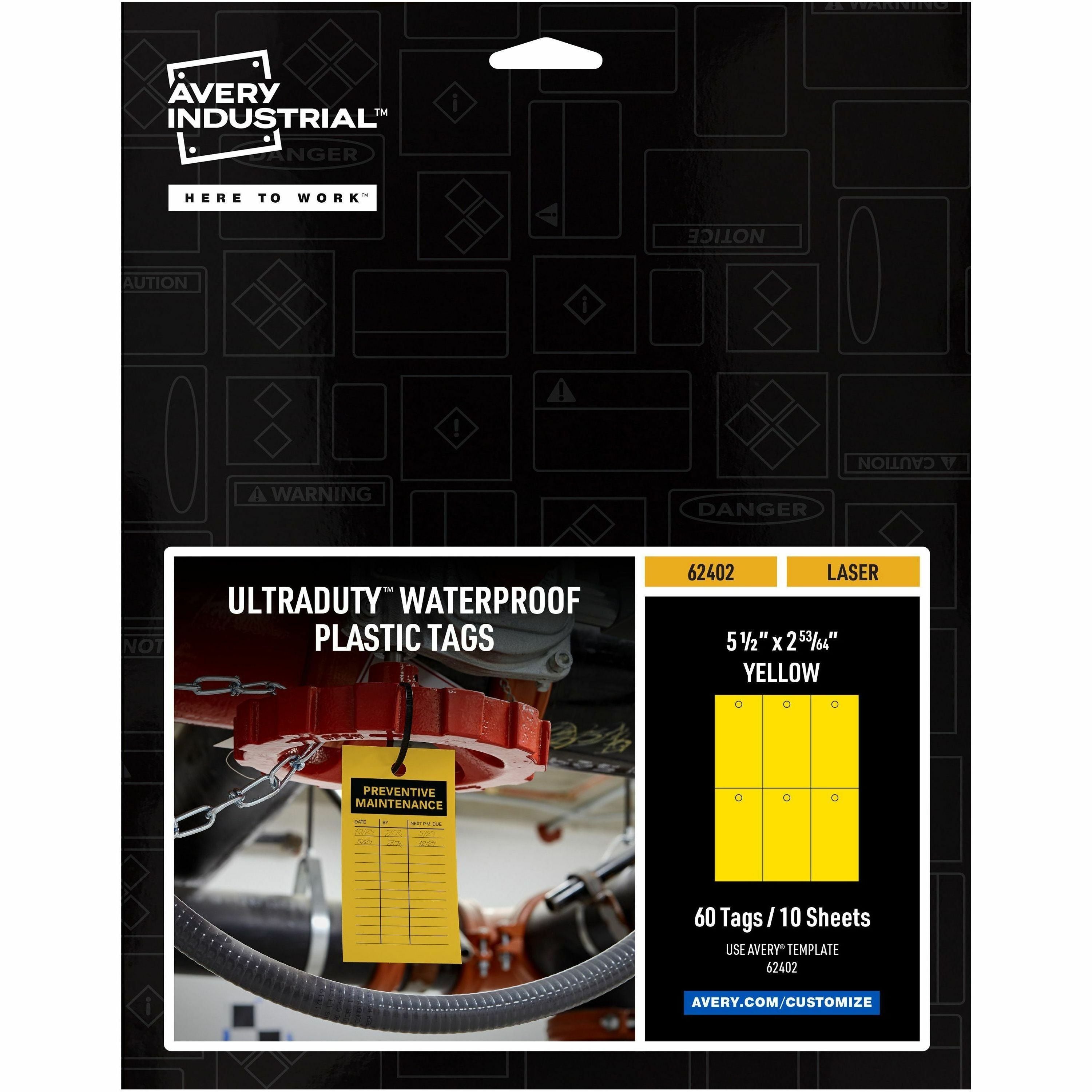 Avery UltraDuty Lock Out Tag Out Hang Tags - 2.92" Length x 5.50" Width - 60 / Pack - Plastic - Yellow - 3