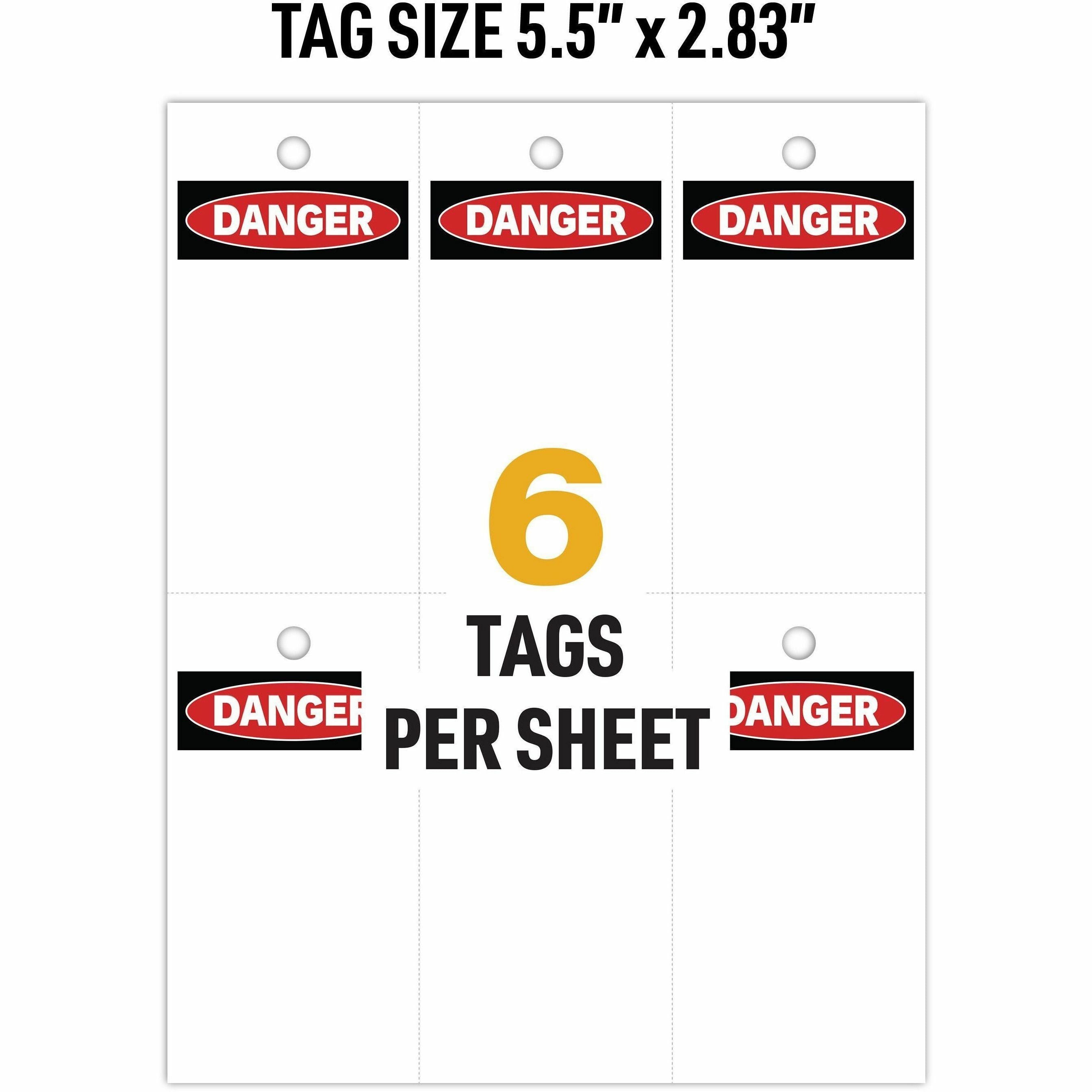 Avery UltraDuty LOTO Prerinted DANGER Hang Tags - 2.92" Length x 5.50" Width - 60 / Pack - Plastic - White - 2