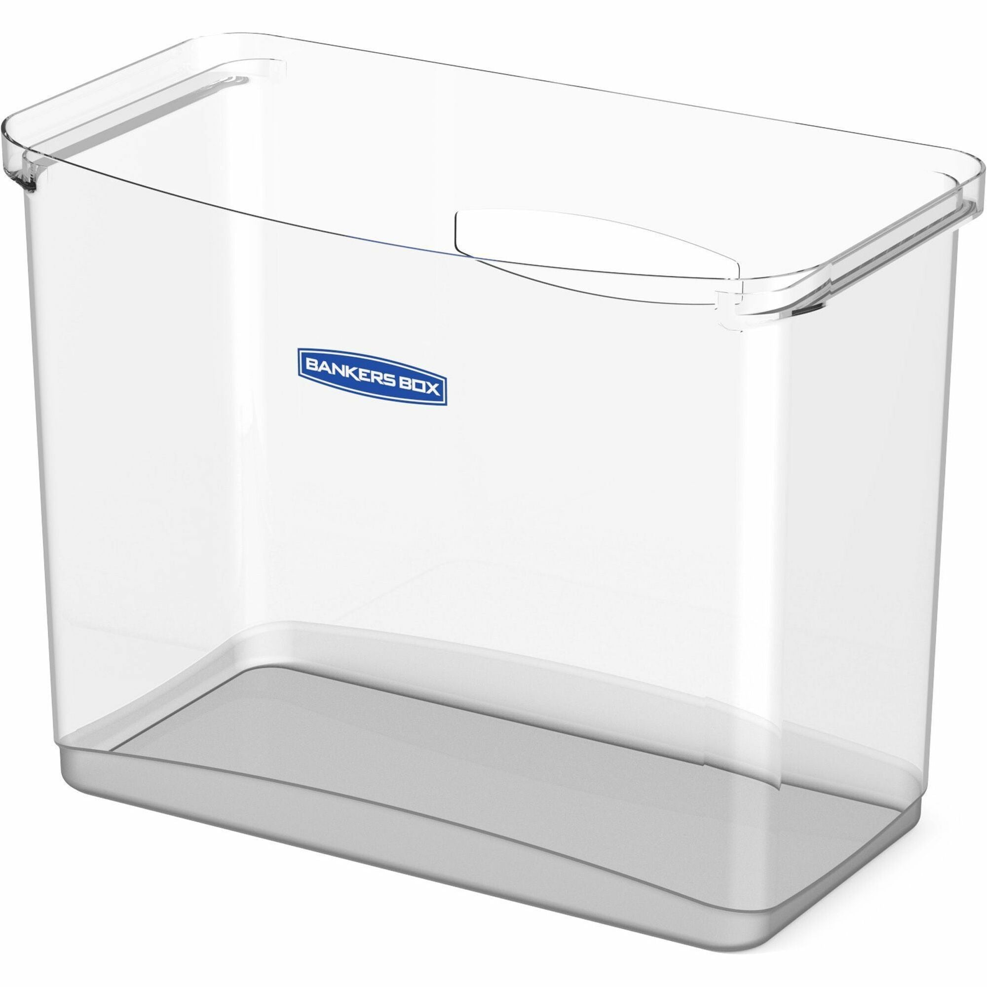 Bankers Box Portable Open Desktop File Box with Side Handles, 1 Each - Desktop - Hanging Rail, Handle, Durable - Clear - Polypropylene - 1 Each - 1