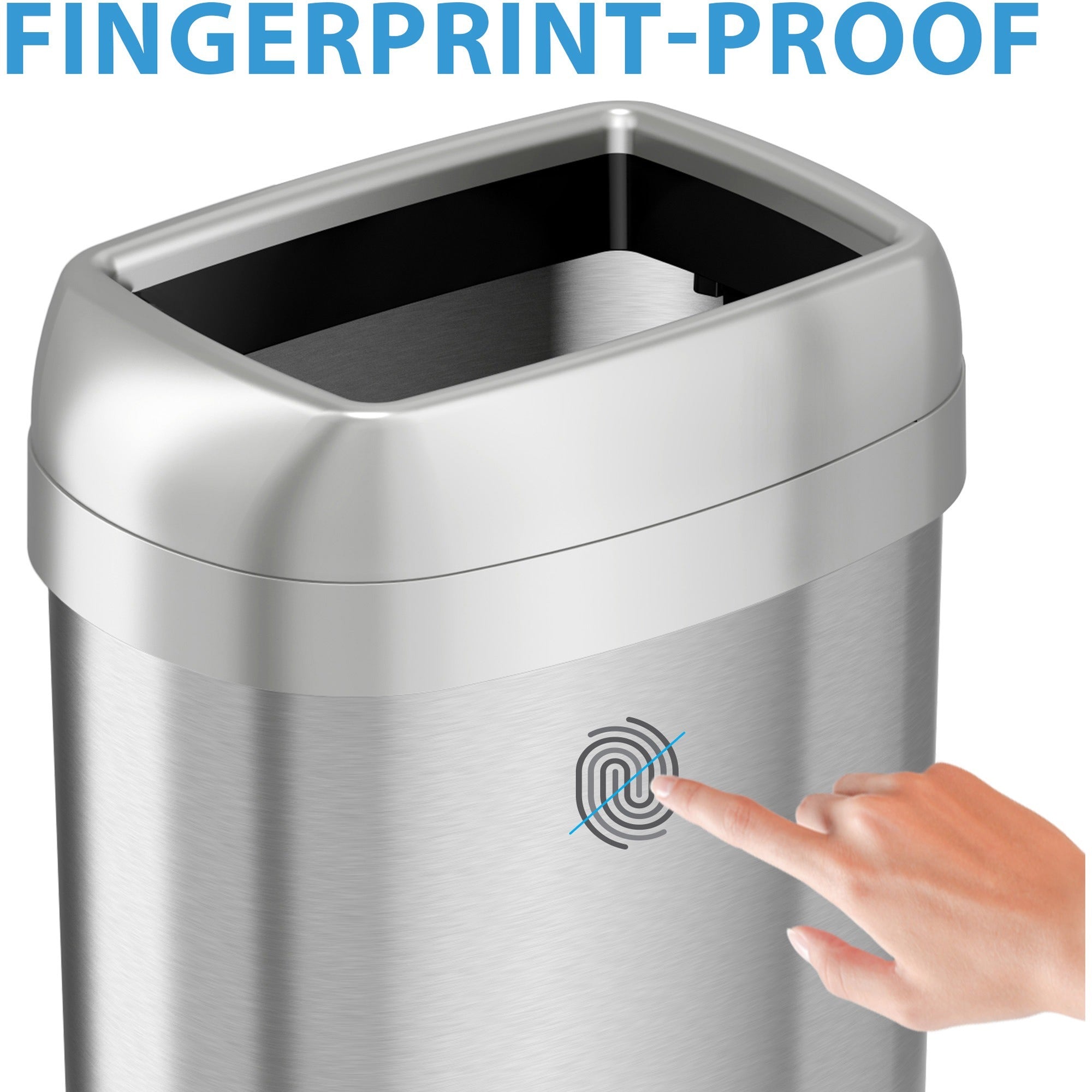 hls-commercial-stainless-steel-open-top-trash-can-13-gal-capacity-elliptical-manual-heavy-duty-fingerprint-resistant-bacteria-resistant-vented-handle-easy-to-clean-243-height-x-115-width-stainless-steel-abs-plastic-gray-1-ea_hlchls13stv - 2