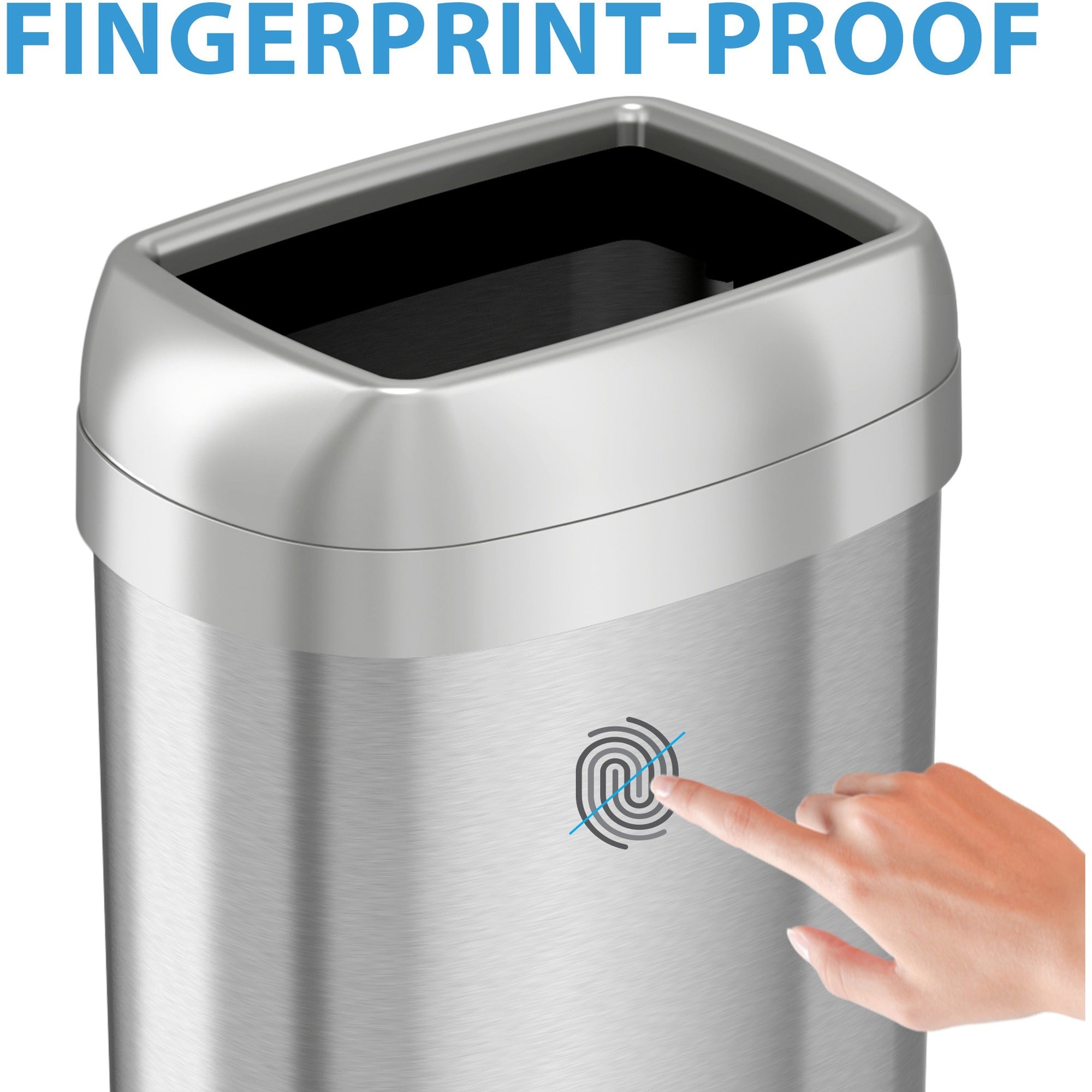 hls-commercial-stainless-steel-open-top-trash-can-16-gal-capacity-elliptical-manual-heavy-duty-fingerprint-resistant-bacteria-resistant-vented-handle-easy-to-clean-285-height-x-115-width-stainless-steel-abs-plastic-gray-1-ea_hlchls16stv - 2
