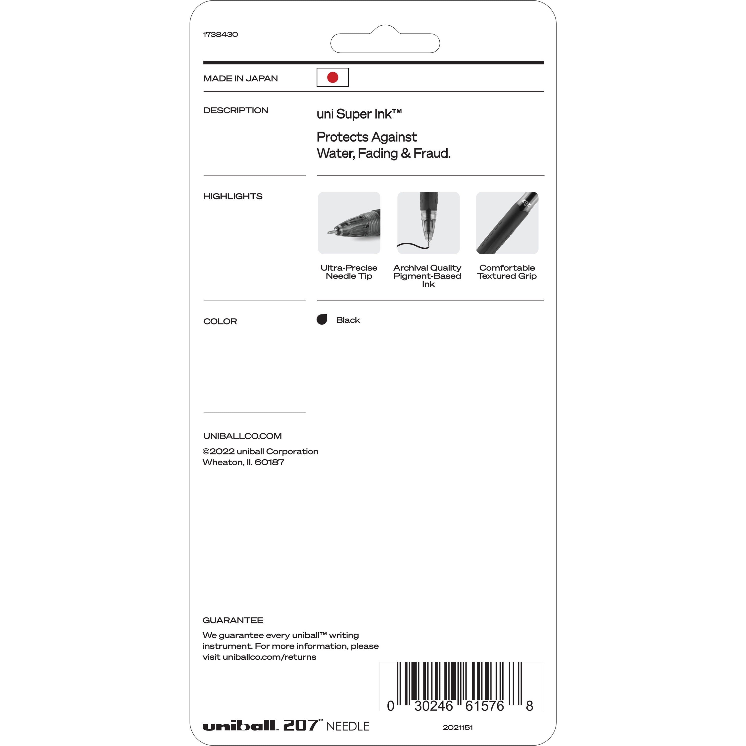 uniball-207-needle-gel-pens-medium-pen-point-07-mm-pen-point-size-needle-pen-point-style-refillable-retractable-black-gel-based-ink-black-plastic-barrel-tungsten-carbide-stainless-steel-tip-4-pack_ubc1738430 - 2