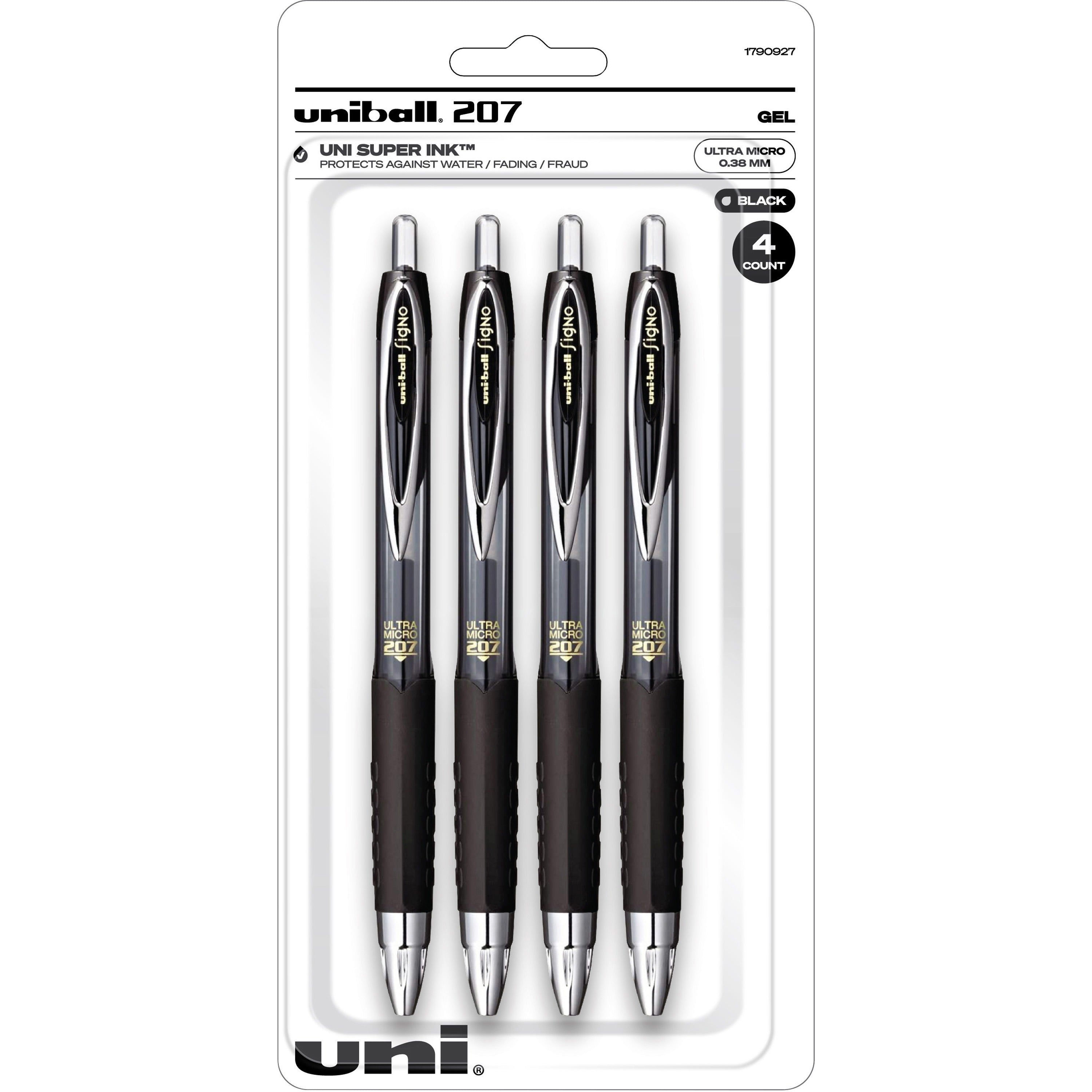 uniball-207-gel-pen-ultra-micro-pen-point-conical-pen-point-style-refillable-retractable-black-gel-based-pigment-based-ink-plastic-barrel-tungsten-carbide-stainless-steel-tip-4-pack_ubc1790927 - 1