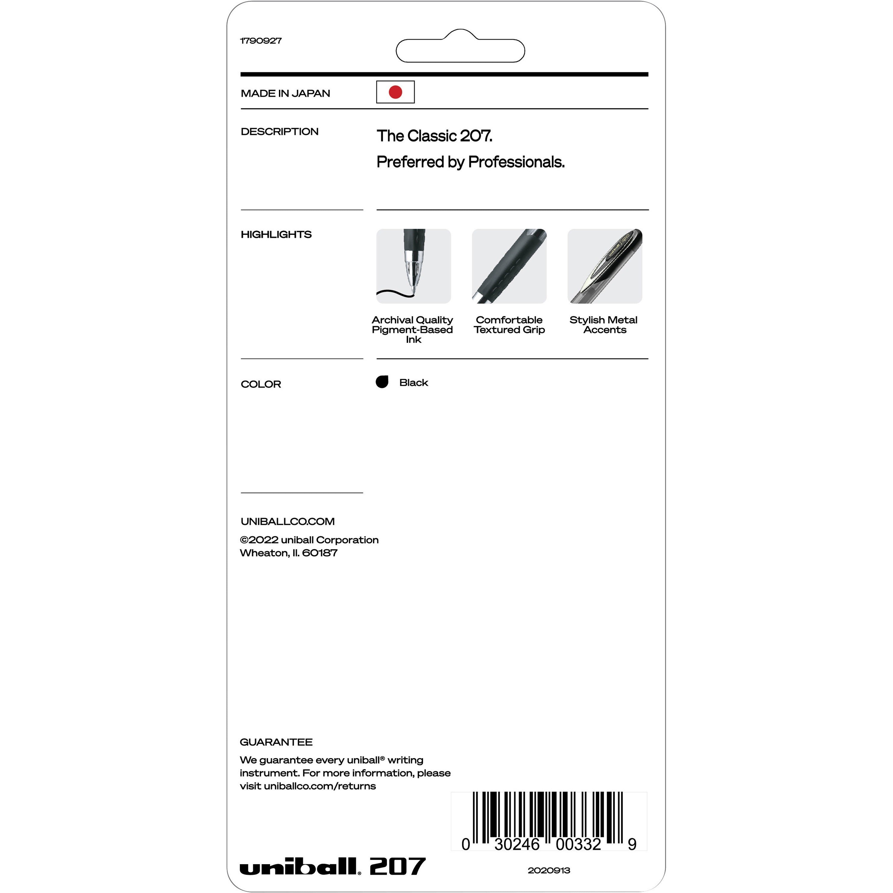 uniball-207-gel-pen-ultra-micro-pen-point-conical-pen-point-style-refillable-retractable-black-gel-based-pigment-based-ink-plastic-barrel-tungsten-carbide-stainless-steel-tip-4-pack_ubc1790927 - 2