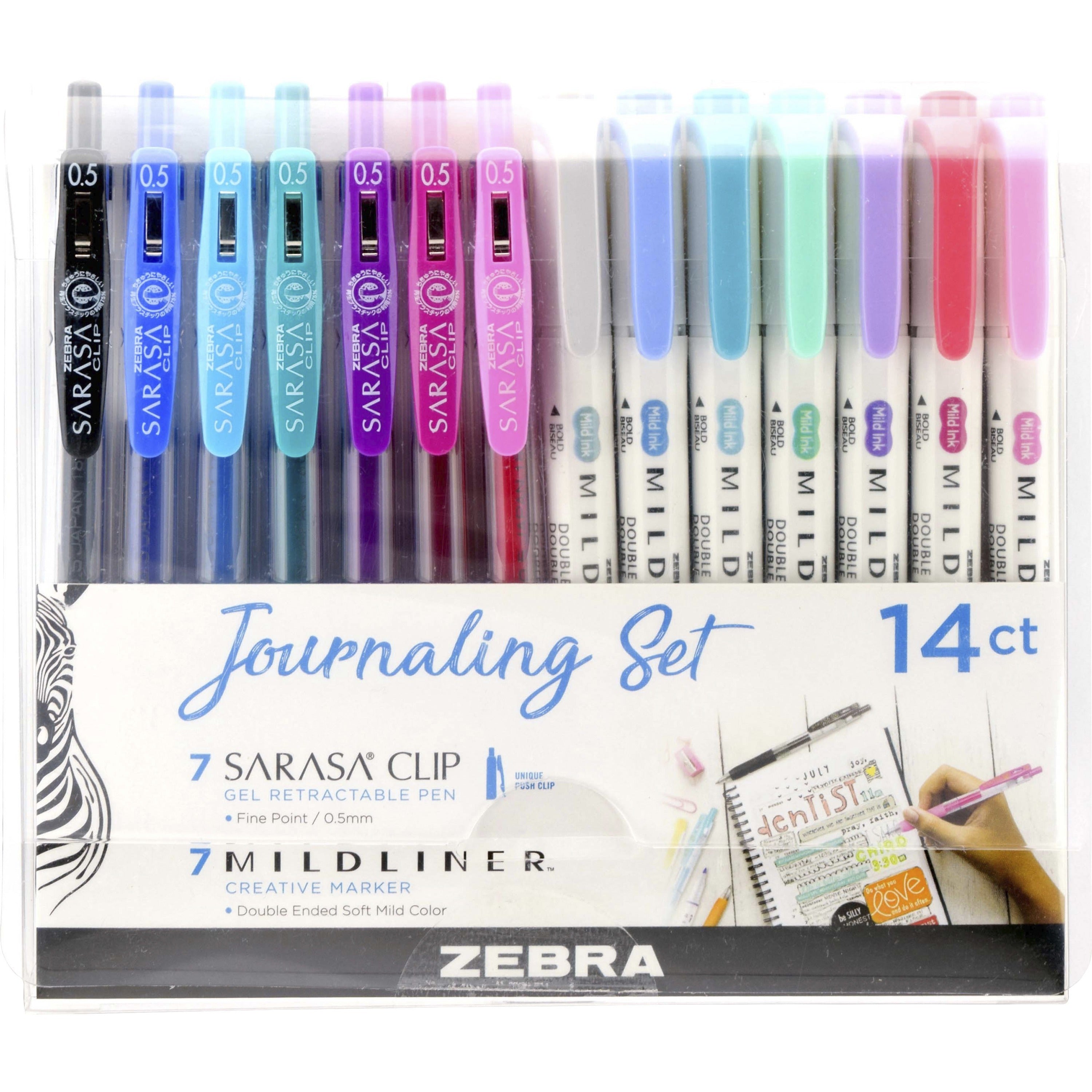 zebra-journaling-set-mildliner-&-sarasa-clip-gel-pen-and-highlighter-set-1-mm-pen-point-size-bullet-chisel-marker-point-style-multi-gel-based-ink-14-pack_zeb10014 - 1