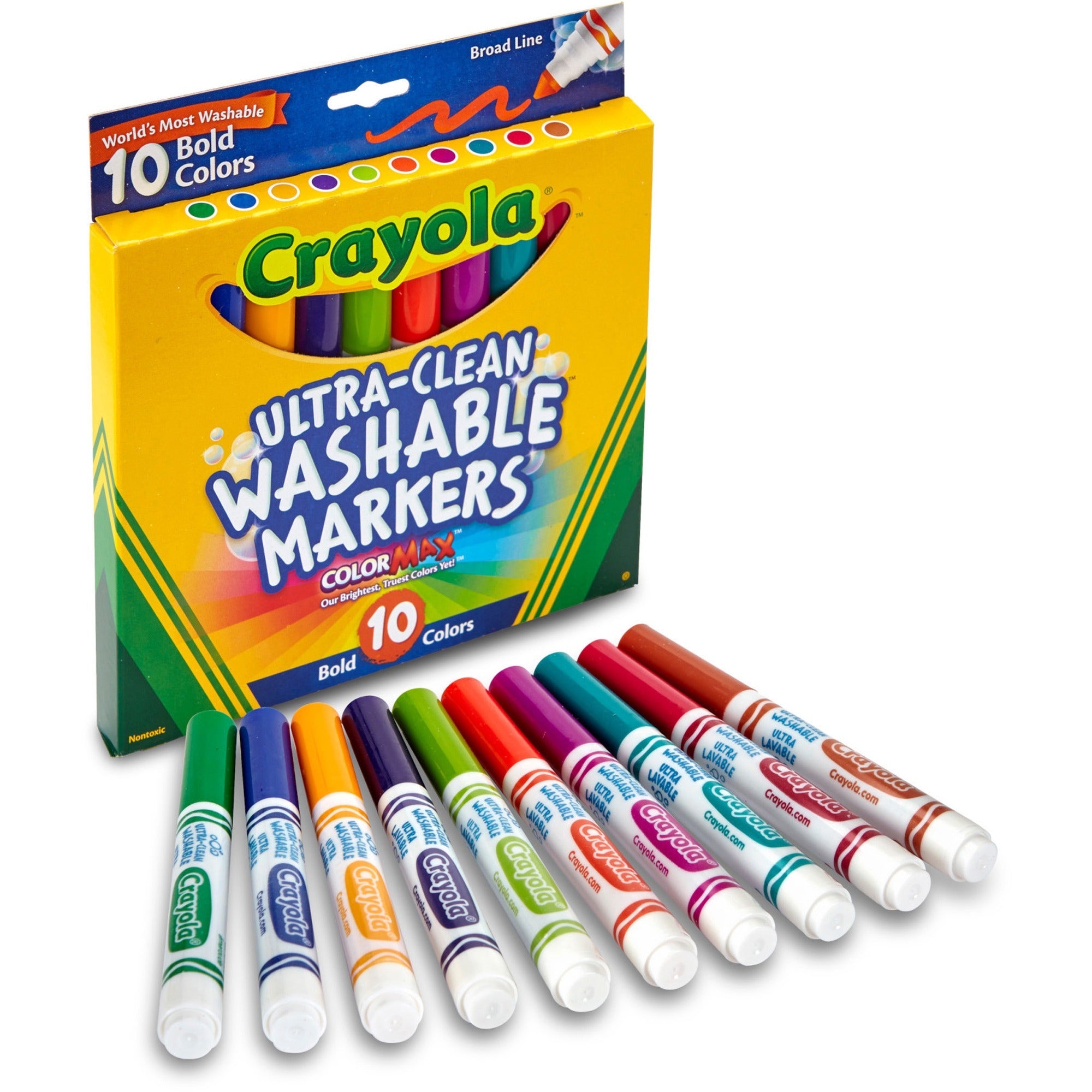 crayola-bold-colors-washable-markers-broad-marker-point-conical-marker-point-style-plum-golden-yellow-primrose-azure-copper-emerald-teal-raspberry-kiwi-pumpkin-10-pack_cyo587853 - 1