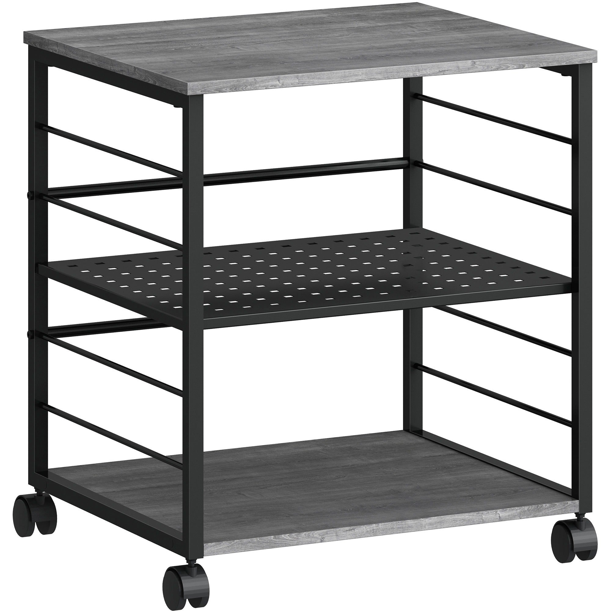 lorell-deskside-mobile-machine-stand-200-lb-load-capacity-265-height-x-236-width-x-196-depth-desk-powder-coated-metal-laminate-polyvinyl-chloride-pvc-charcoal-black_llr60263 - 1