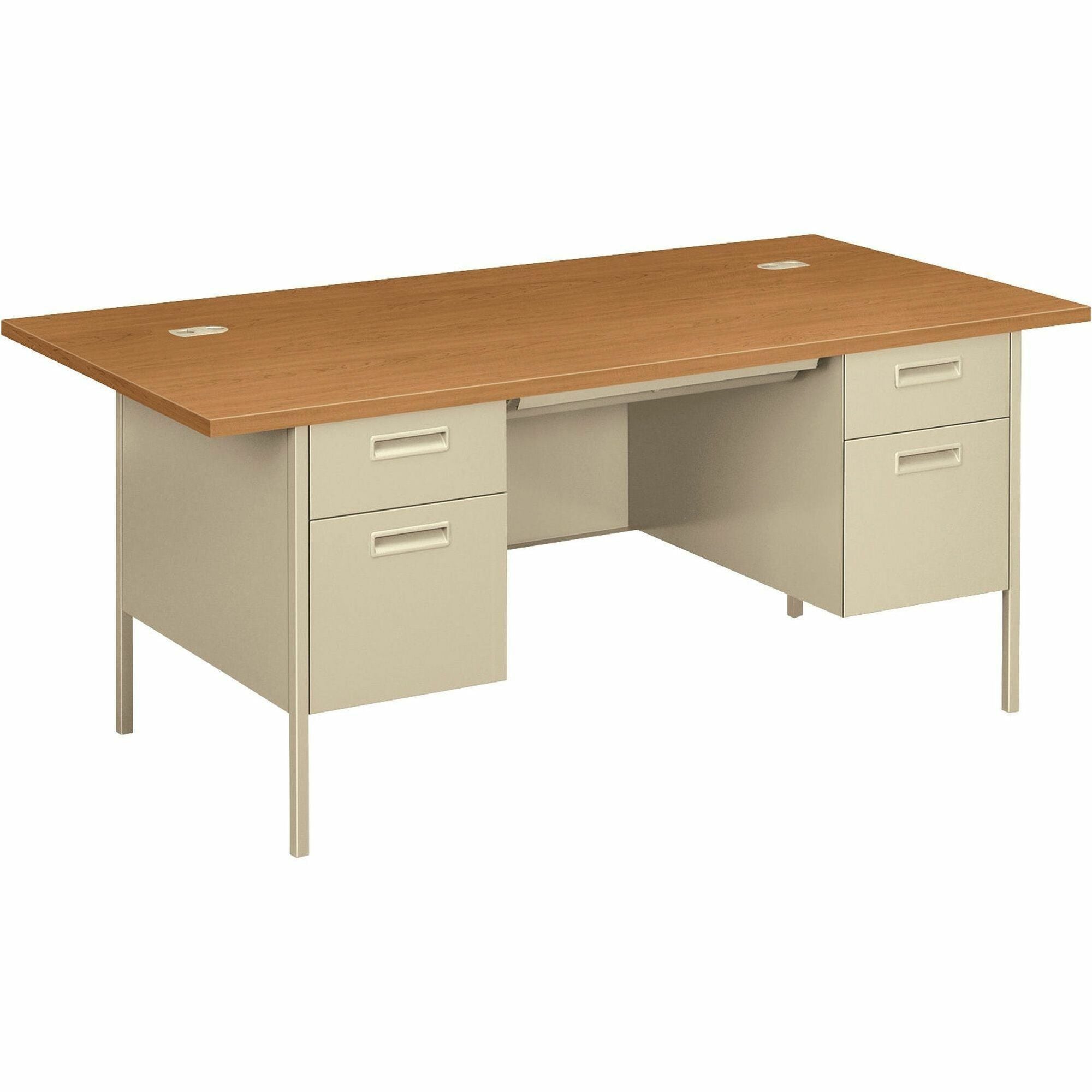 HON Metro Classic HP3276 Pedestal Desk - 4 x Box, File Drawer(s) - Double Pedestal - Square Edge - Finish: Harvest, Putty -