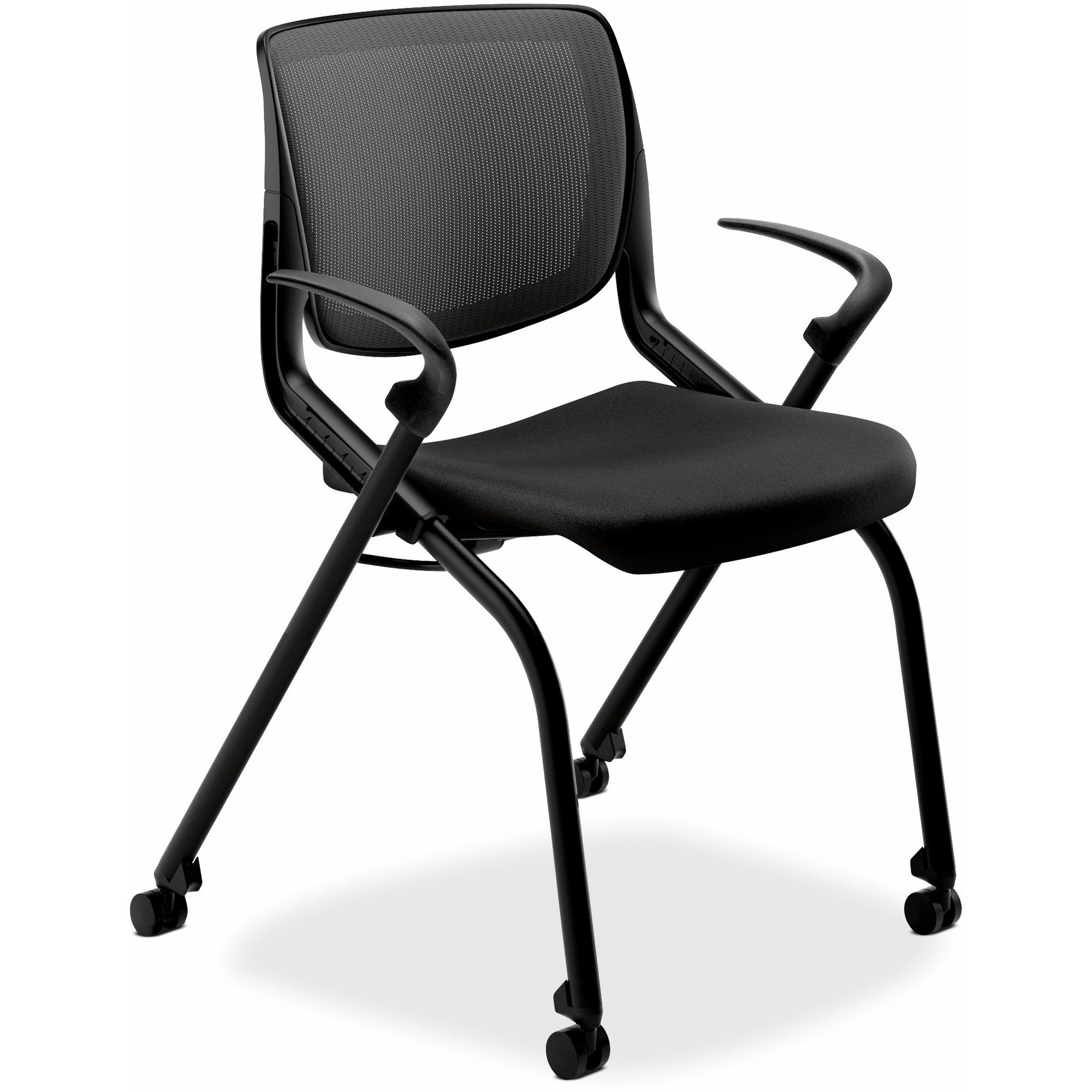 HON Motivate Chair - Black Fabric Seat - Black Back - Textured Black Reinforced Resin Frame - Black - Armrest -