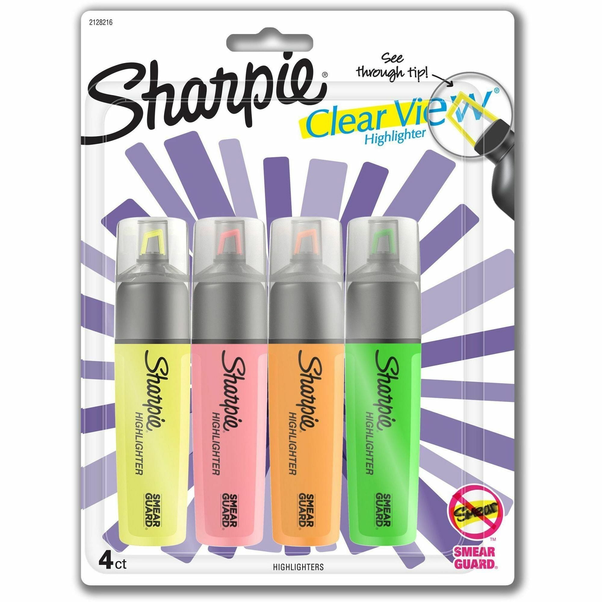 sharpie-clear-view-highlighter-pack-chisel-marker-point-style-assorted-4-pack_san2128216 - 1