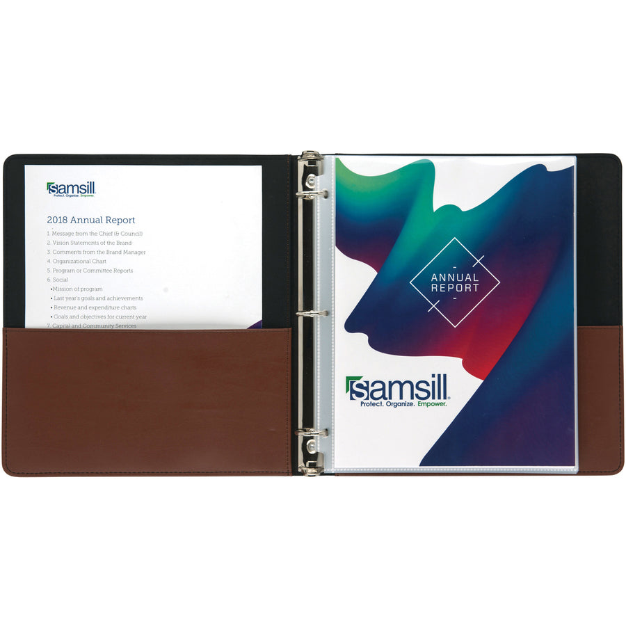 samsill-contrast-stitch-leather-ring-binder-1-binder-capacity-letter-8-1-2-x-11-sheet-size-200-sheet-capacity-1-ring-round-ring-fasteners-2-internal-pockets-bonded-leather-leathergrain-tan-durable-spine-rivet-1-each_sam15712 - 2