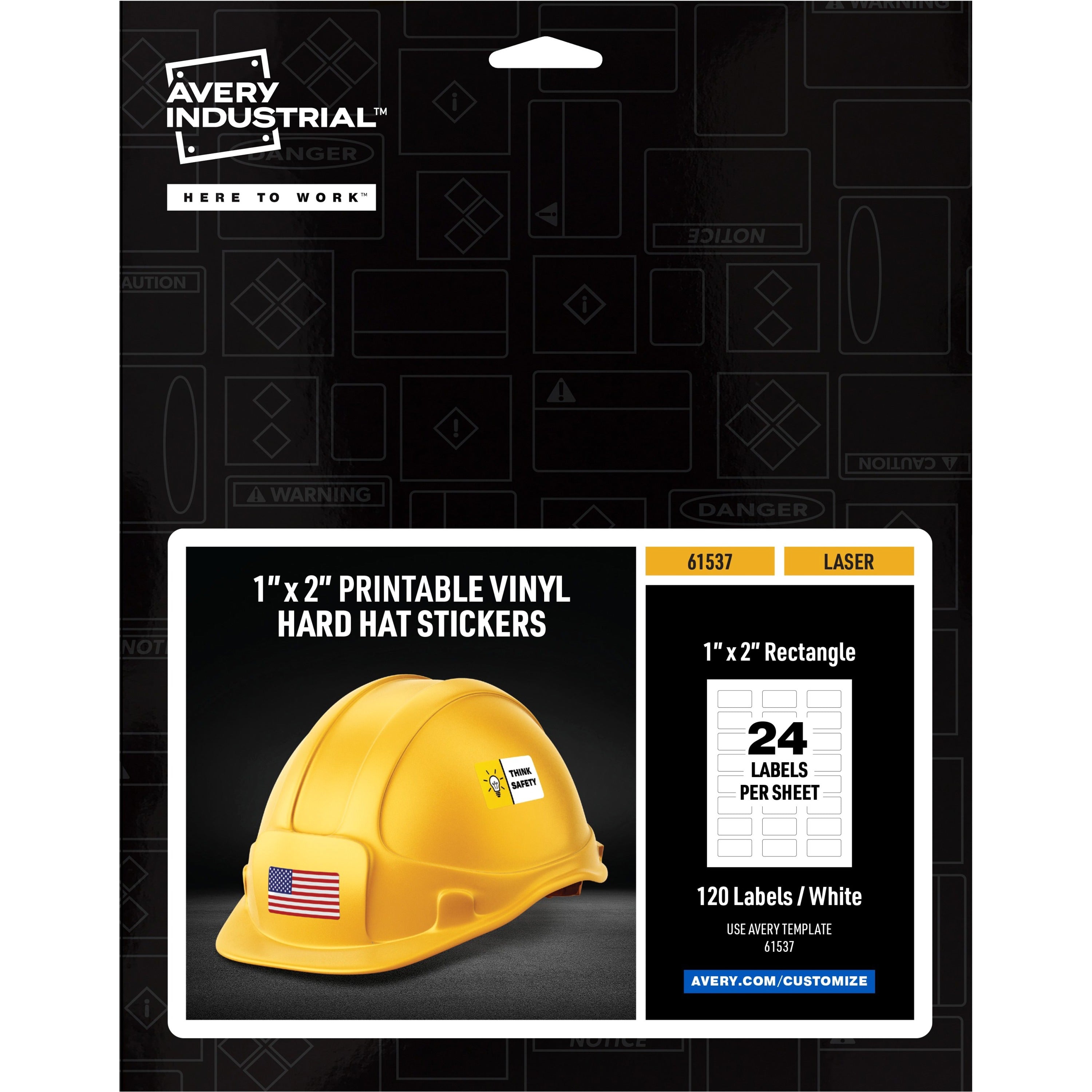 Avery Printable Hard Hat/Helmet Vinyl Stickers - Rectangle Shape - Full-Bleed Design - Printable, Water Proof, Fade Resistant, UV Coated, Permanent Adhesive, Water Resistant, Durable, Chemical Resistant, Abrasion Resistant - 1" Height x 2" Width - 1