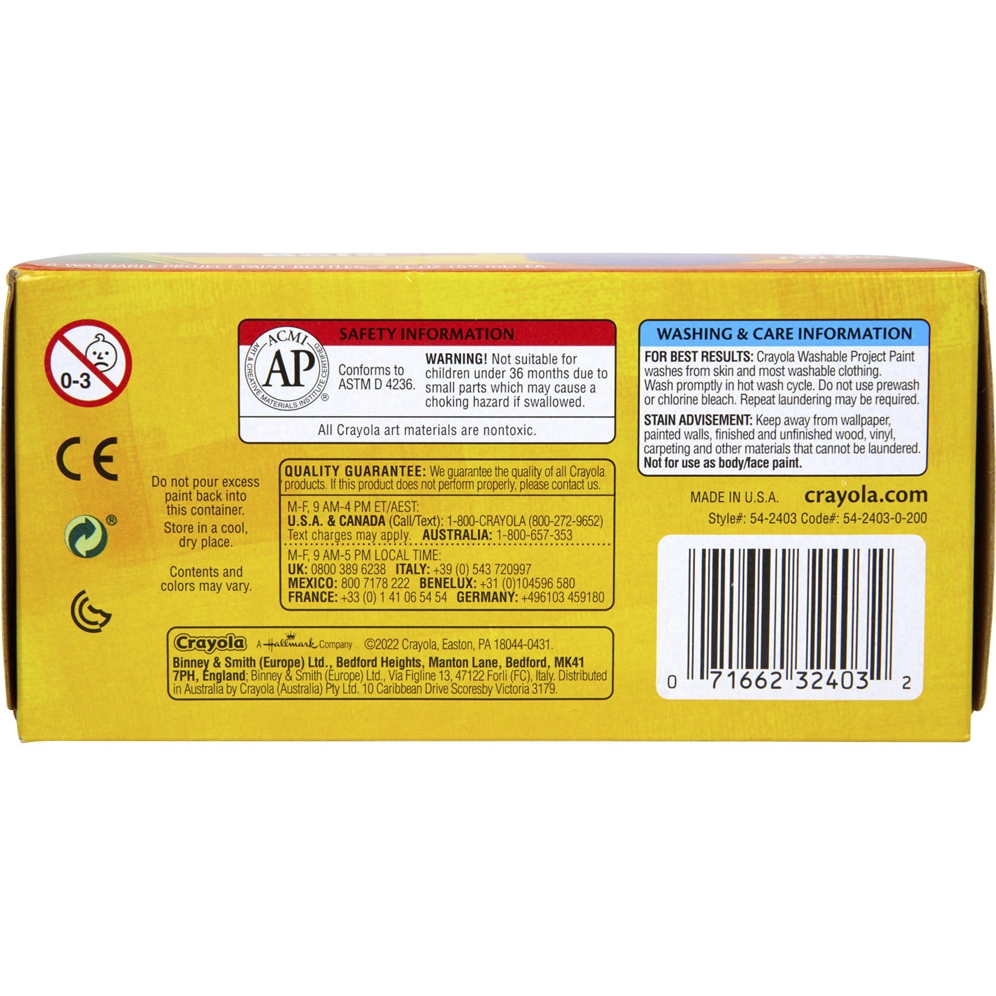 crayola-washable-project-paint-6-pack-yellow-green-yellow-orange-red-orange-fuchsia-blue-violet-teal_cyo542403 - 2