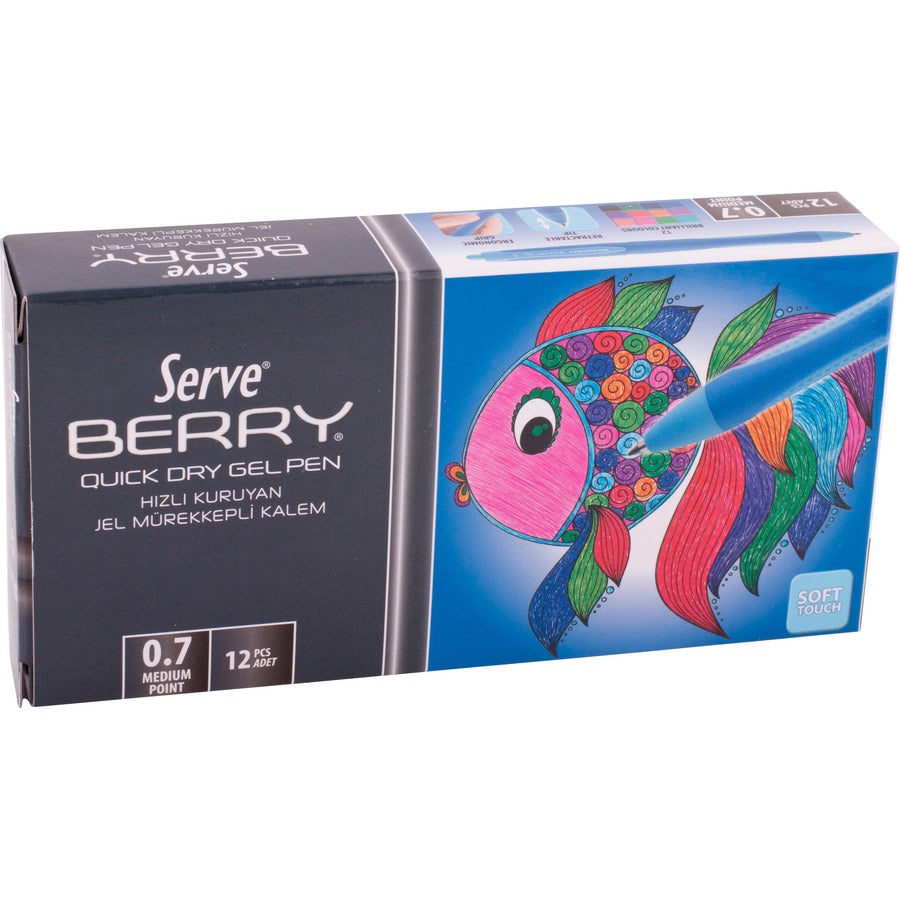 serve-berry-quick-dry-gel-ink-pen-medium-pen-point-07-mm-pen-point-size-retractable-blue-gel-based-ink-blue-barrel-1-each_srvbrgel0712mv - 2