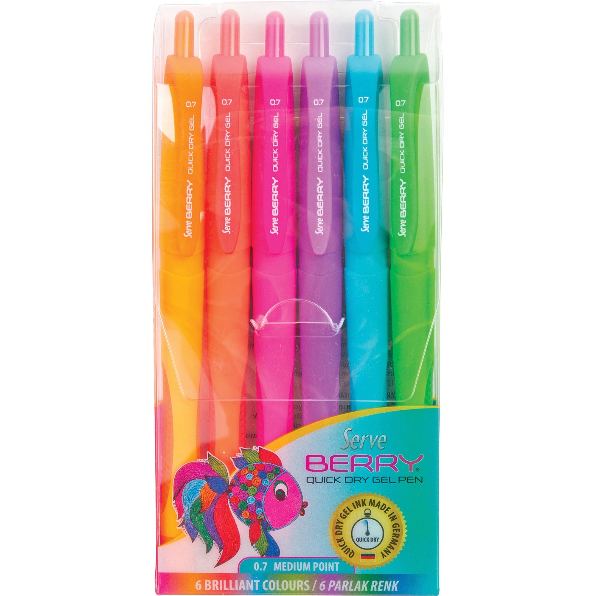 so-mine-serve-berry-quick-dry-retract-gel-ink-pen-medium-pen-point-07-mm-pen-point-size-retractable-orange-red-pink-turquoise-lilac-light-green-gel-based-ink-orange-red-pink-turquoise-lilac-light-green-barrel_srvbrgel07b6krb - 1