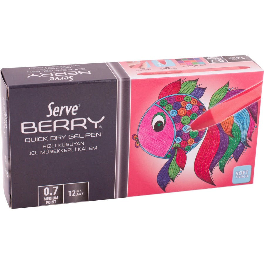 serve-berry-quick-dry-gel-ink-pen-medium-pen-point-07-mm-pen-point-size-retractable-red-gel-based-ink-red-barrel-1-each_srvbrgel0712krm - 2