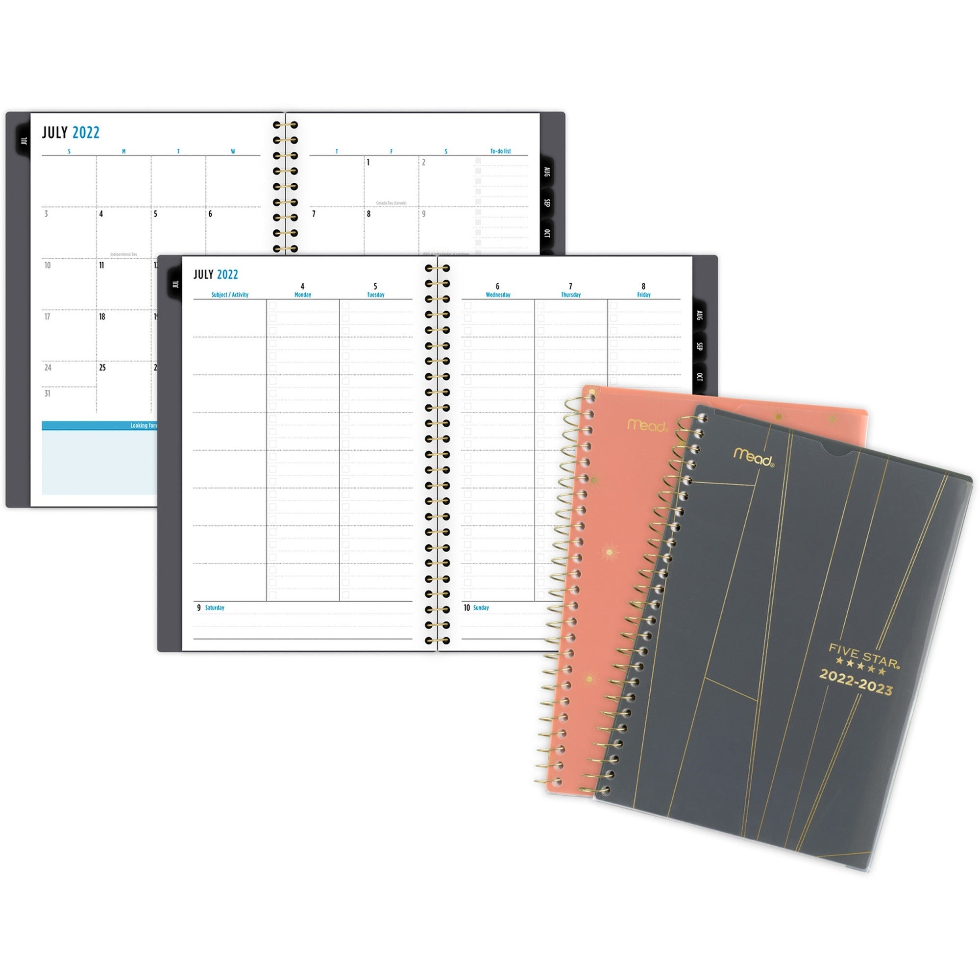 five-star-style-planner-small-size-academic-weekly-monthly-12-month-july-june-1-week-1-month-double-page-layout-8-1-2-x-5-1-2-sheet-size-wire-bound-multi-durable-cover-dated-planning-page-tabbed-reference-calendar-unrule_aag1413p200a - 1