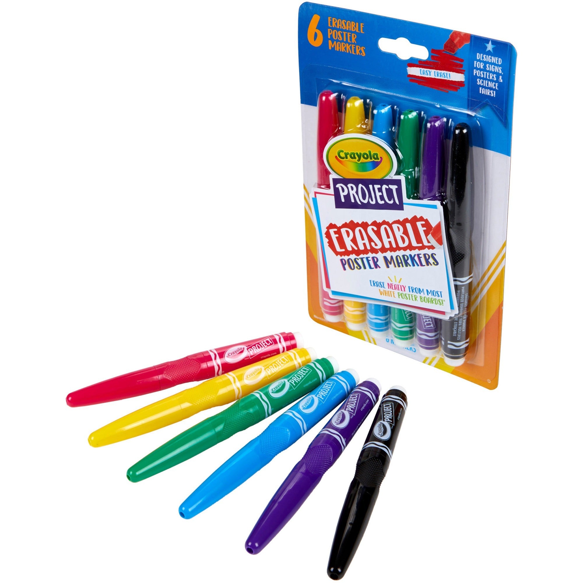 crayola-project-erasable-poster-markers-chisel-marker-point-style-red-yellow-green-blue-purple-black-6-pack_cyo588371 - 1