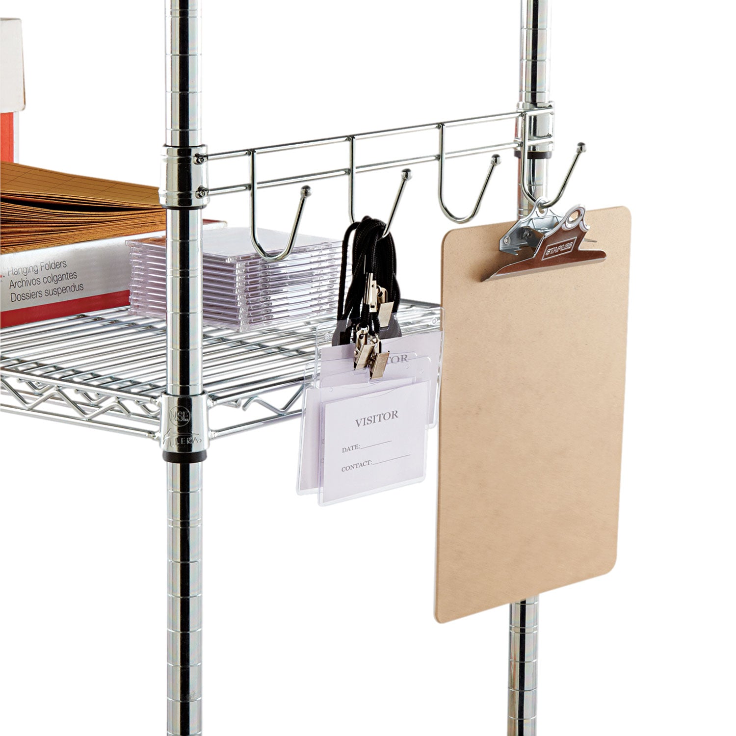 Hook Bars For Wire Shelving, Four Hooks, 18" Deep, Silver, 2 Bars/Pack -