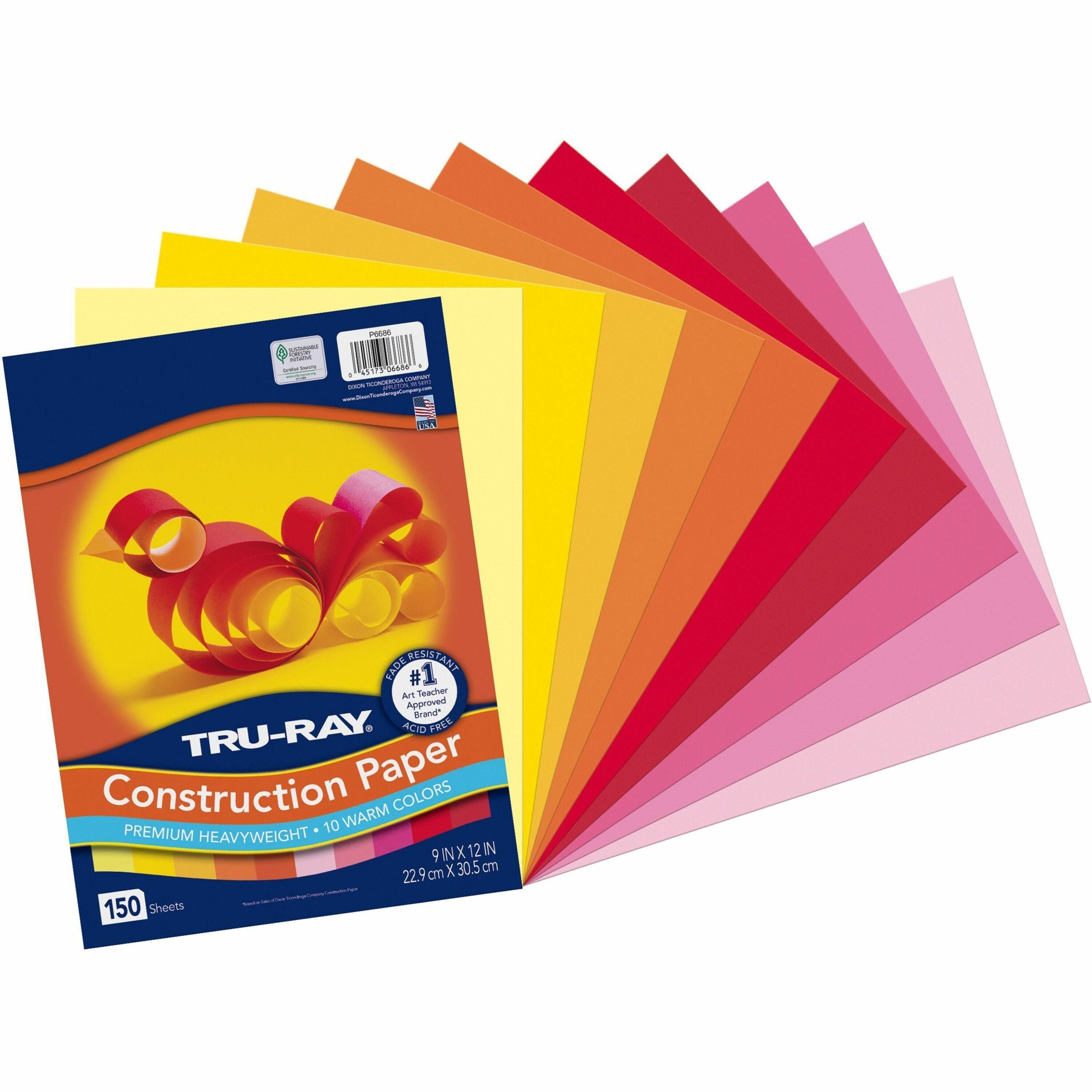 tru-ray-construction-paper-construction-art-project-craft-project-9width-x-12length-12-carton-orange-yellow-electric-orange-pink-shocking-pink-light-yellow-pumpkin-gold-festive-red-holiday-red-sulphite_pacp6686 - 1