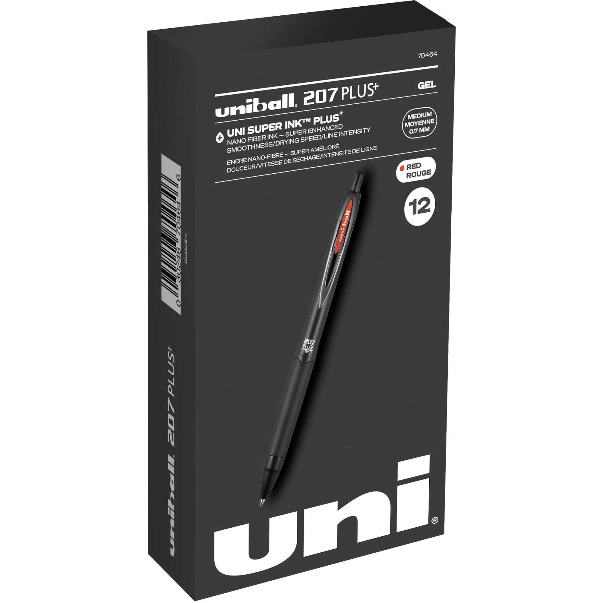 uniball-207-plus+-gel-pen-medium-pen-point-07-mm-pen-point-size-retractable-red-gel-based-nanofiber-ink-ink-black-metal-barrel-1-dozen_ubc70464 - 1