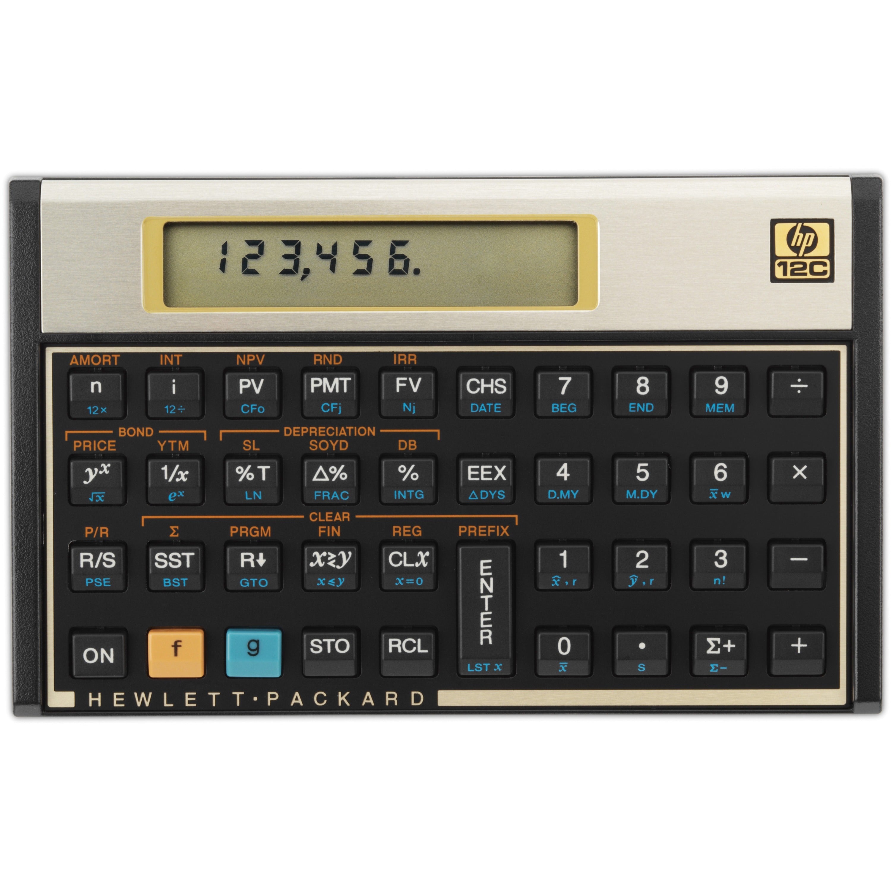 roylco-hp-12c-financial-calculator-120-functions-rate-set-feature-built-in-memory-lcd-display-1-lines-10-digits-lcd-battery-powered-battery-included-5-x-31-x-05-black-plastic-brushed-aluminum-1-each_ryl12c - 1