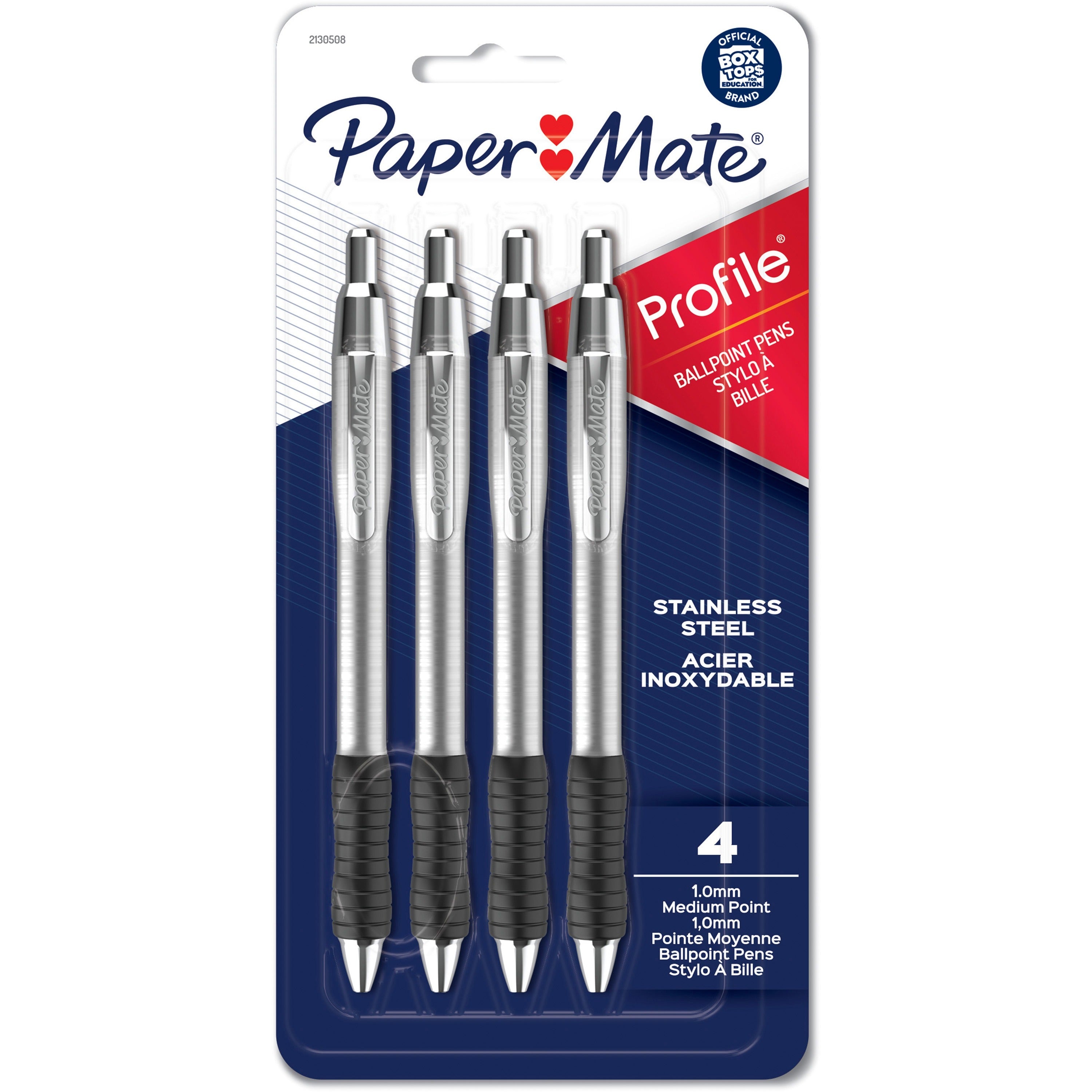 paper-mate-profile-retractable-ballpoint-pens-1-mm-pen-point-size-retractable-gray-assorted-stainless-steel-barrel-4-pack_pap2130508 - 1