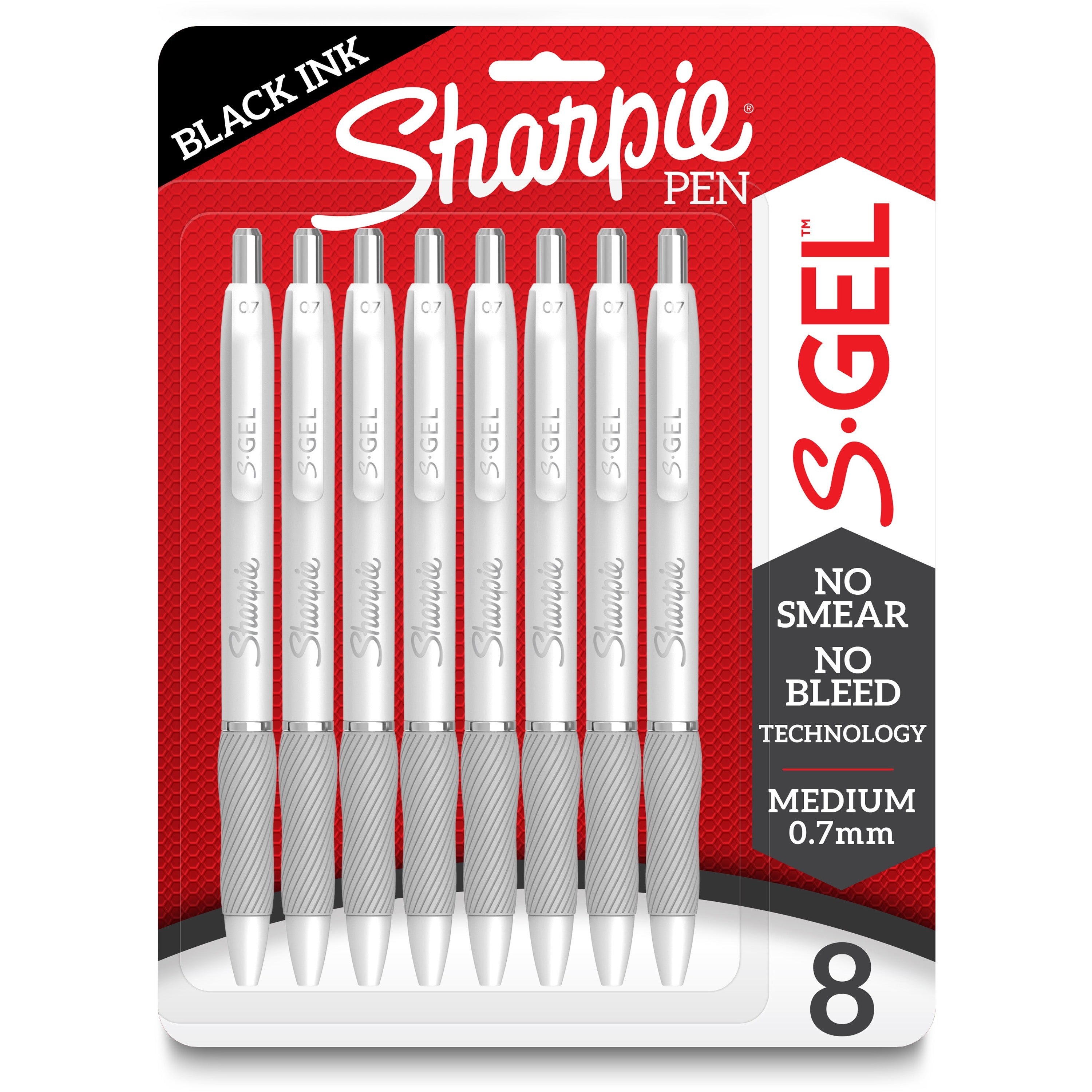 sharpie-s-gel-pens-medium-pen-point-07-mm-pen-point-size-black-gel-based-ink-white-metal-barrel-8-pack_san2169762 - 1