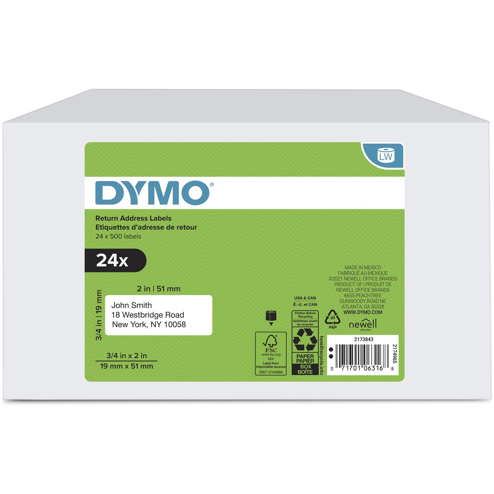 dymo-return-address-multipurpose-labels-3-4-width-x-2-length-white-500-roll-24-box-self-adhesive_dym2173843 - 1