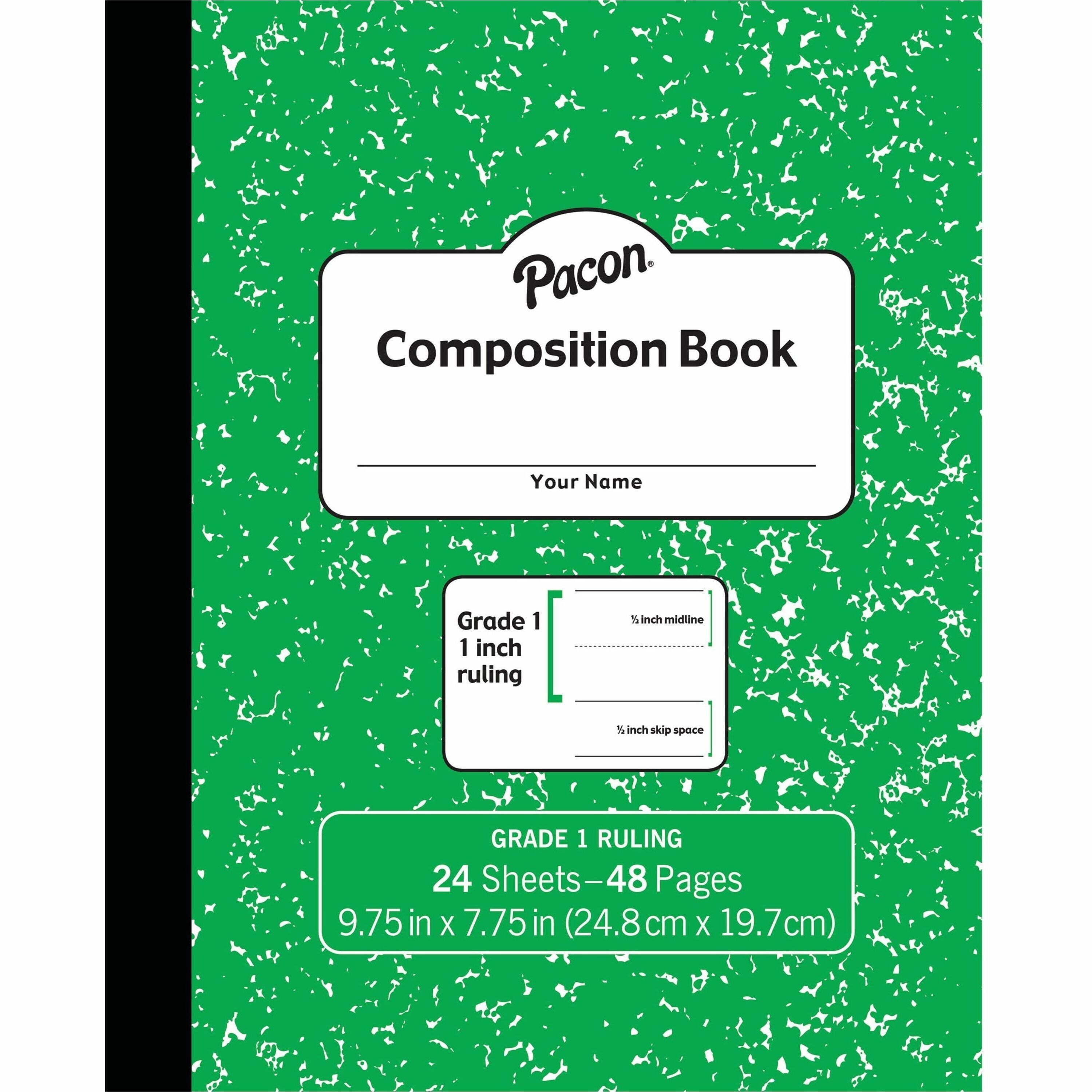 pacon-composition-book-24-sheets-48-pages-98-x-75-green-marble-cover-durable-cover-soft-cover-recyclable-1-each_pacpmmk37137 - 1