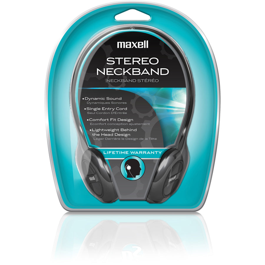 Maxell Stereo Neckbands - Stereo - Black - Mini-phone (3.5mm) - Wired - 32 Ohm - 16 Hz 24 kHz - Nickel Plated Connector - Behind-the-neck - Binaural - Ear-cup - 1 -