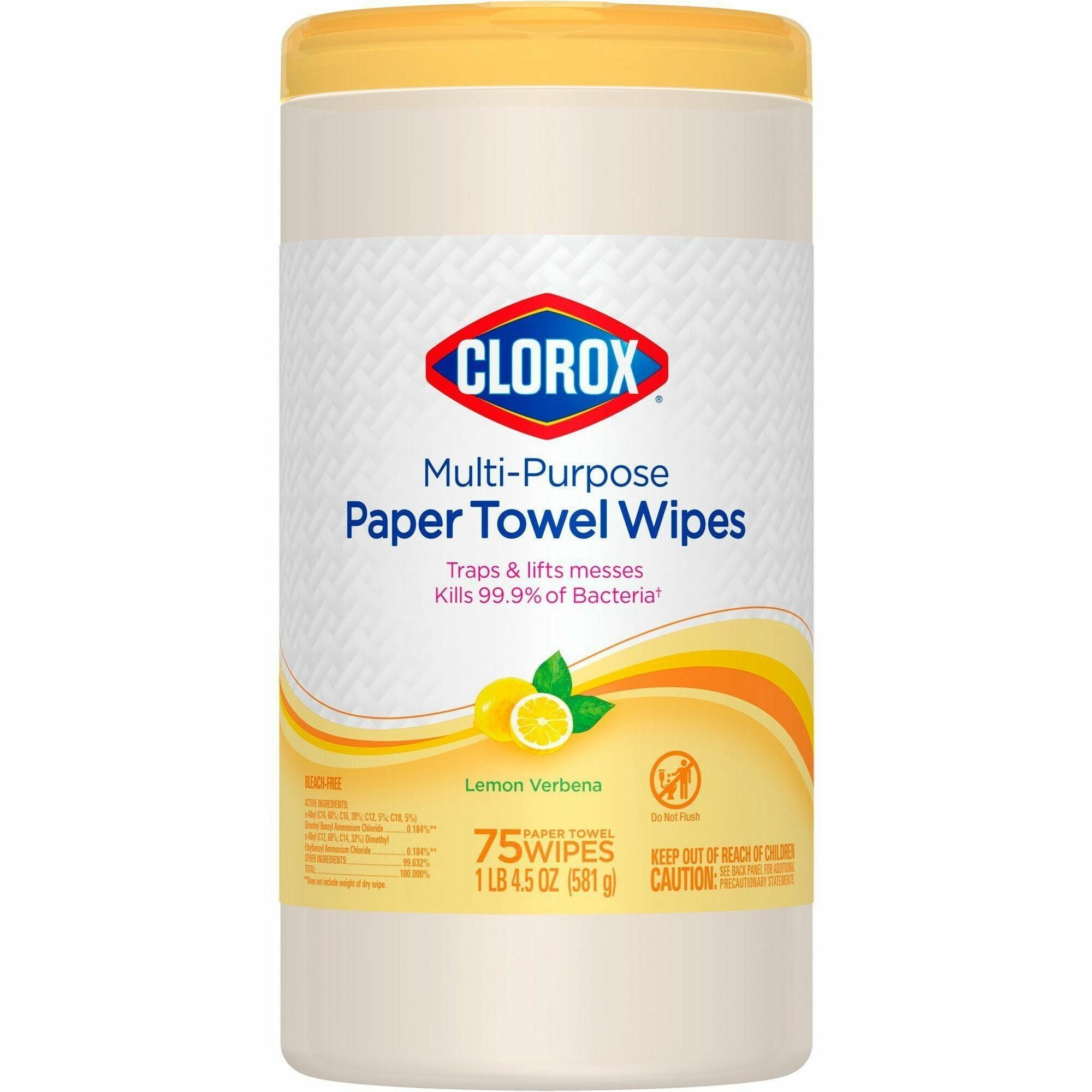 Clorox Multipurpose Paper Towel Wipes - Ready-To-Use Wipe - Lemon Verbena Scent - 75 / Canister - 1 Each - White