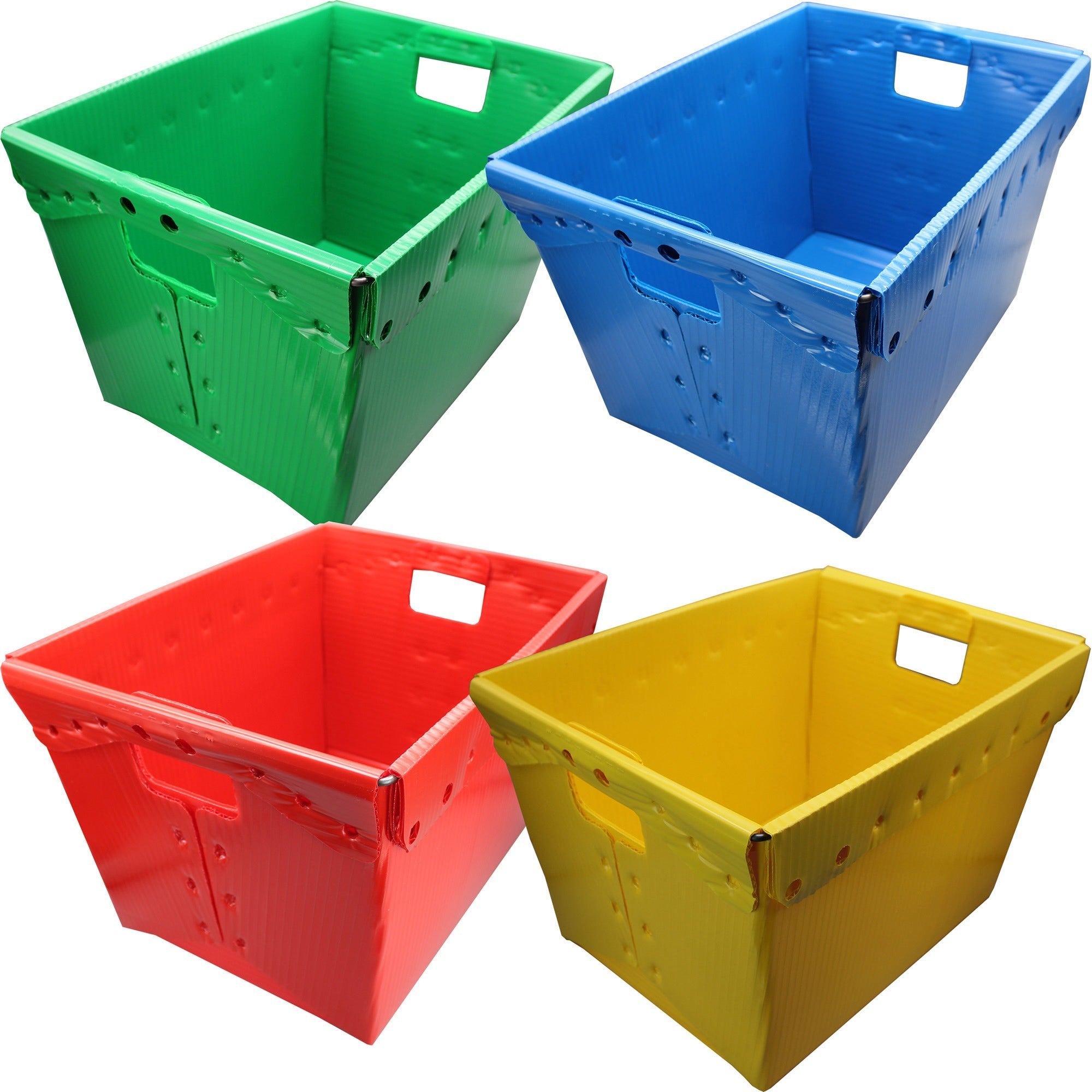 flipside-primary-assorted-plastic-storage-postal-tote-4-pack-x-133-width-x-116-depth-x-183-height-11-gal-lid-closure-rugged-plastic-assorted-for-moving-storage-4-pack_flp40192 - 1