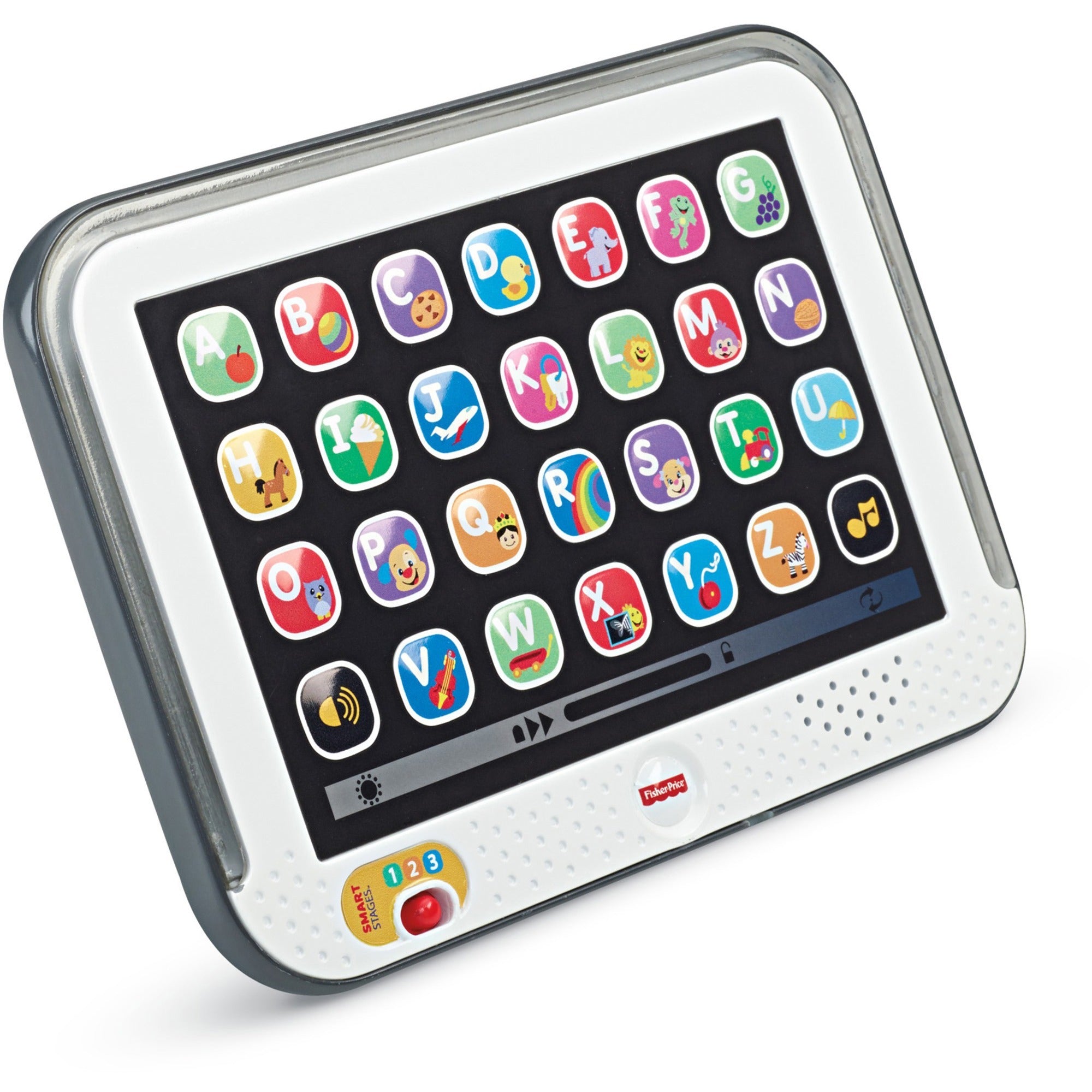 fisher-price-pretend-tablet-learning-toy-with-lights-and-music-gray-baby-and-toddler-toy-skill-learning-music-light-sound-letter-word-songs-1-3-year-gray_fiphfy90 - 1
