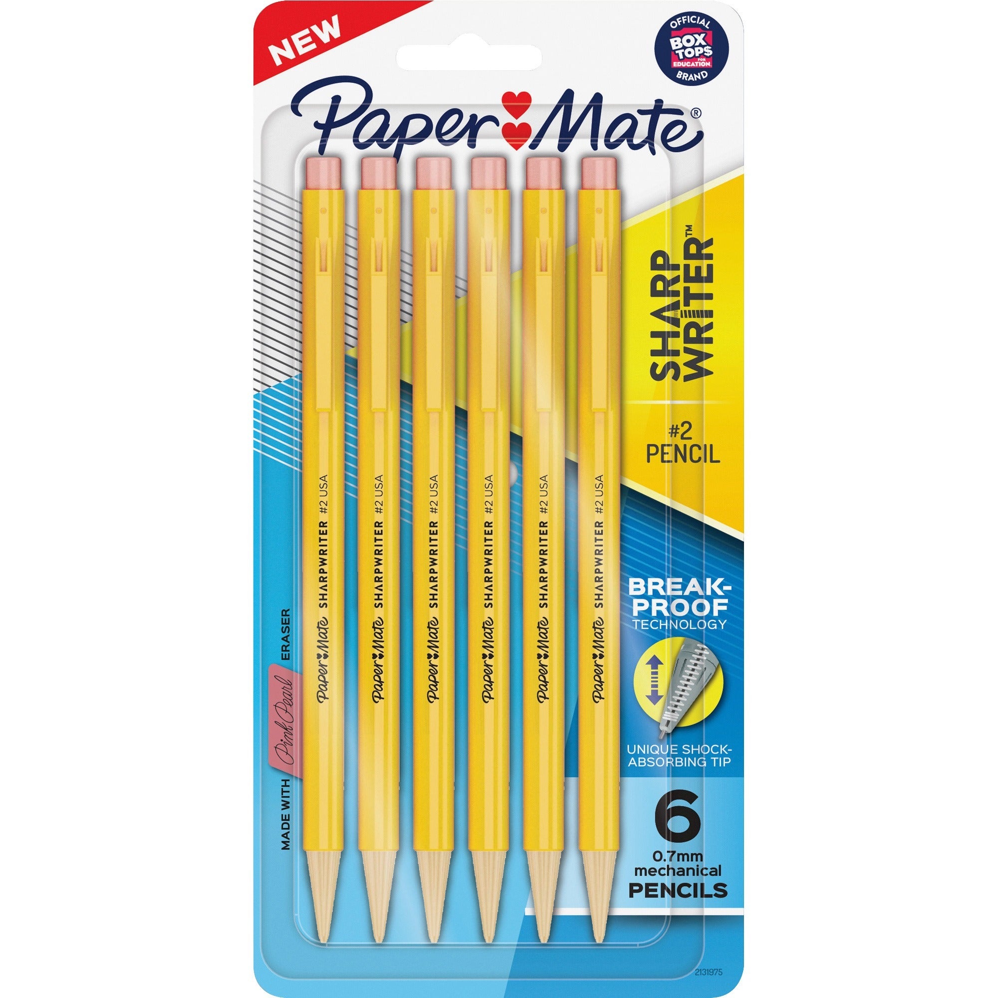 paper-mate-sharpwriter-mechanical-pencils-hb-#2-lead-07-mm-lead-diameter-black-lead-yellow-barrel-6-pack_pap2131975 - 1