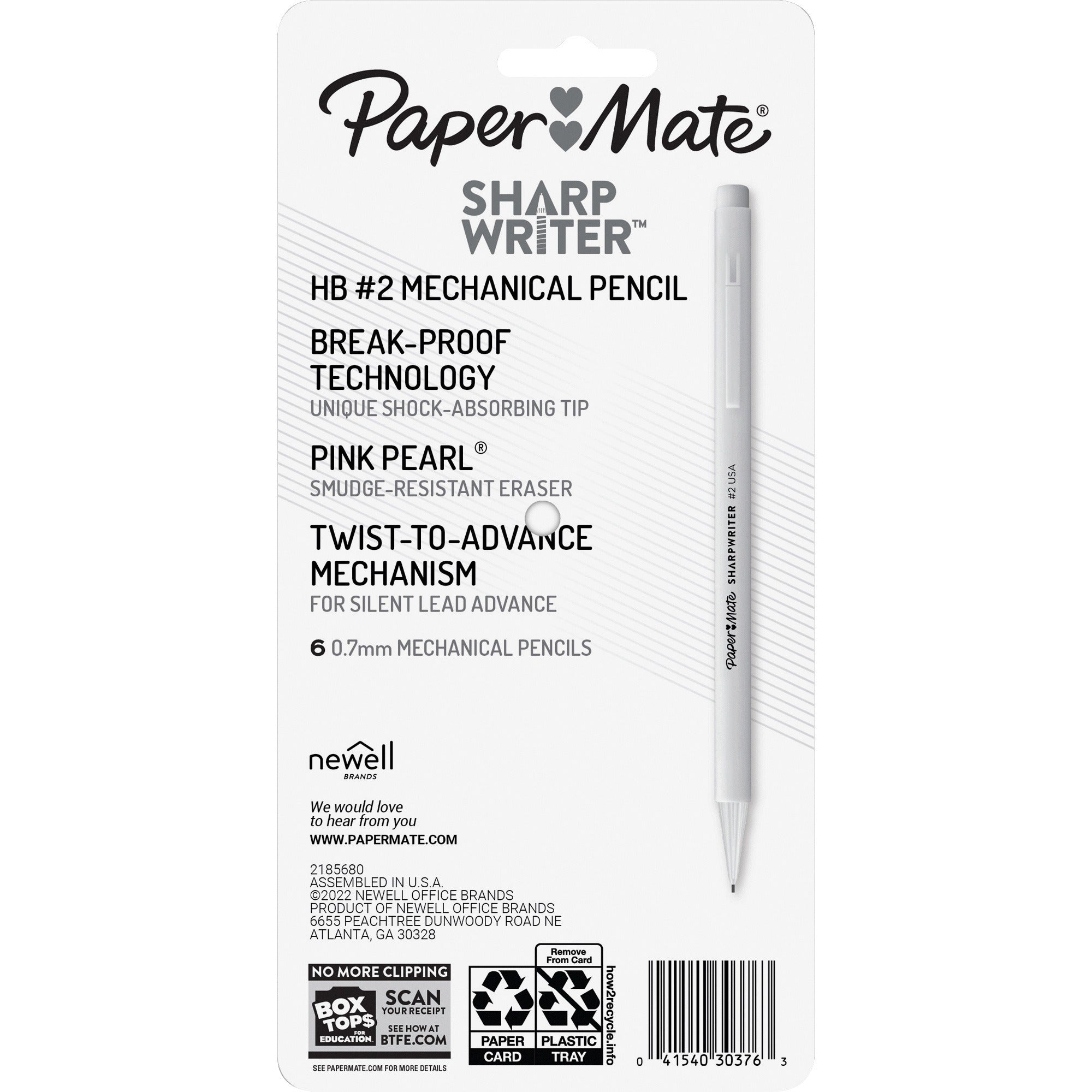 paper-mate-sharpwriter-mechanical-pencils-hb-#2-lead-07-mm-lead-diameter-black-lead-yellow-barrel-6-pack_pap2131975 - 2