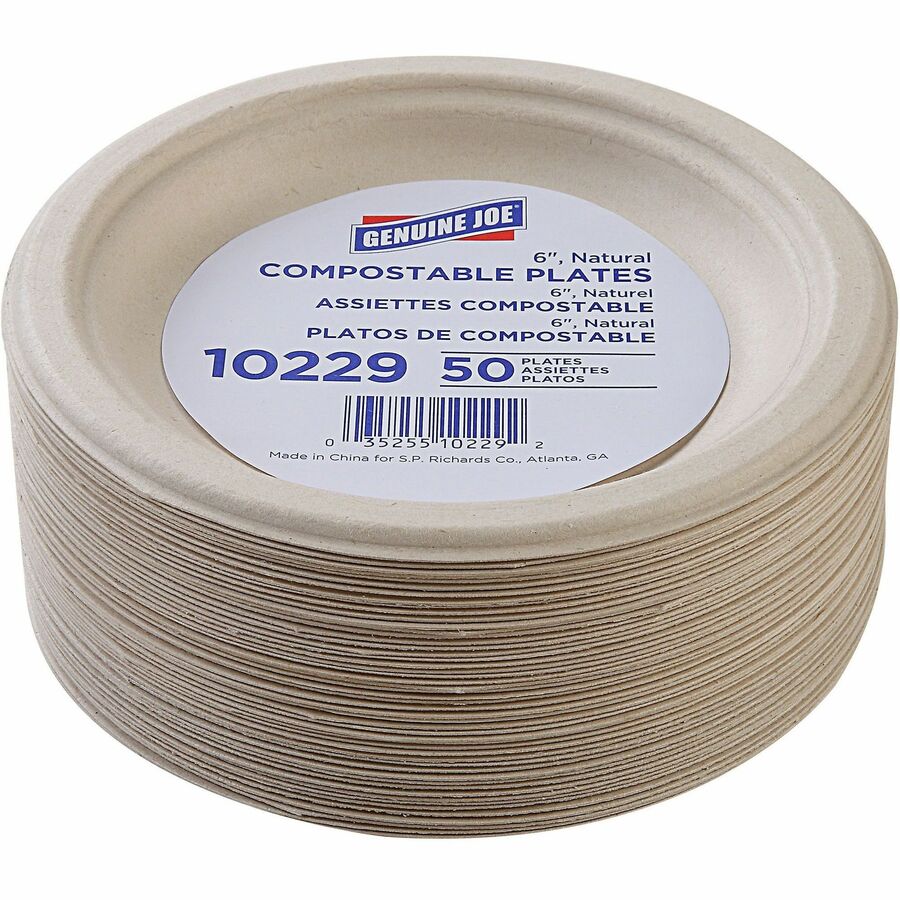 genuine-joe-6-compostable-plates-breakroom-office-disposable-white-natural-sugarcane-body-50-pack_gjo10229 - 2