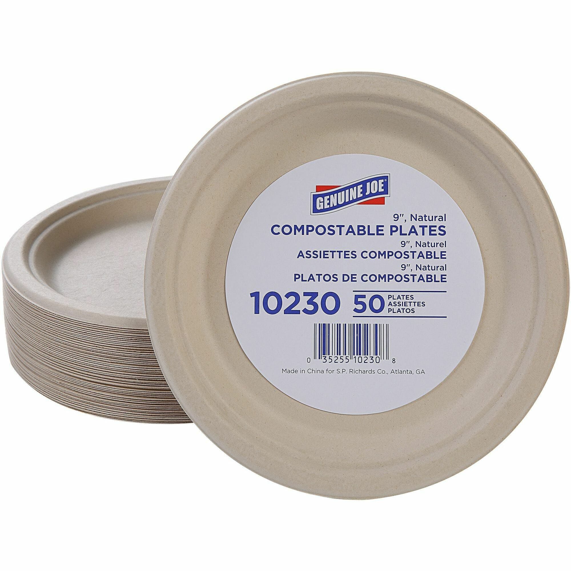 genuine-joe-9-compostable-plates-breakroom-office-disposable-white-natural-sugarcane-body-50-pack_gjo10230 - 1