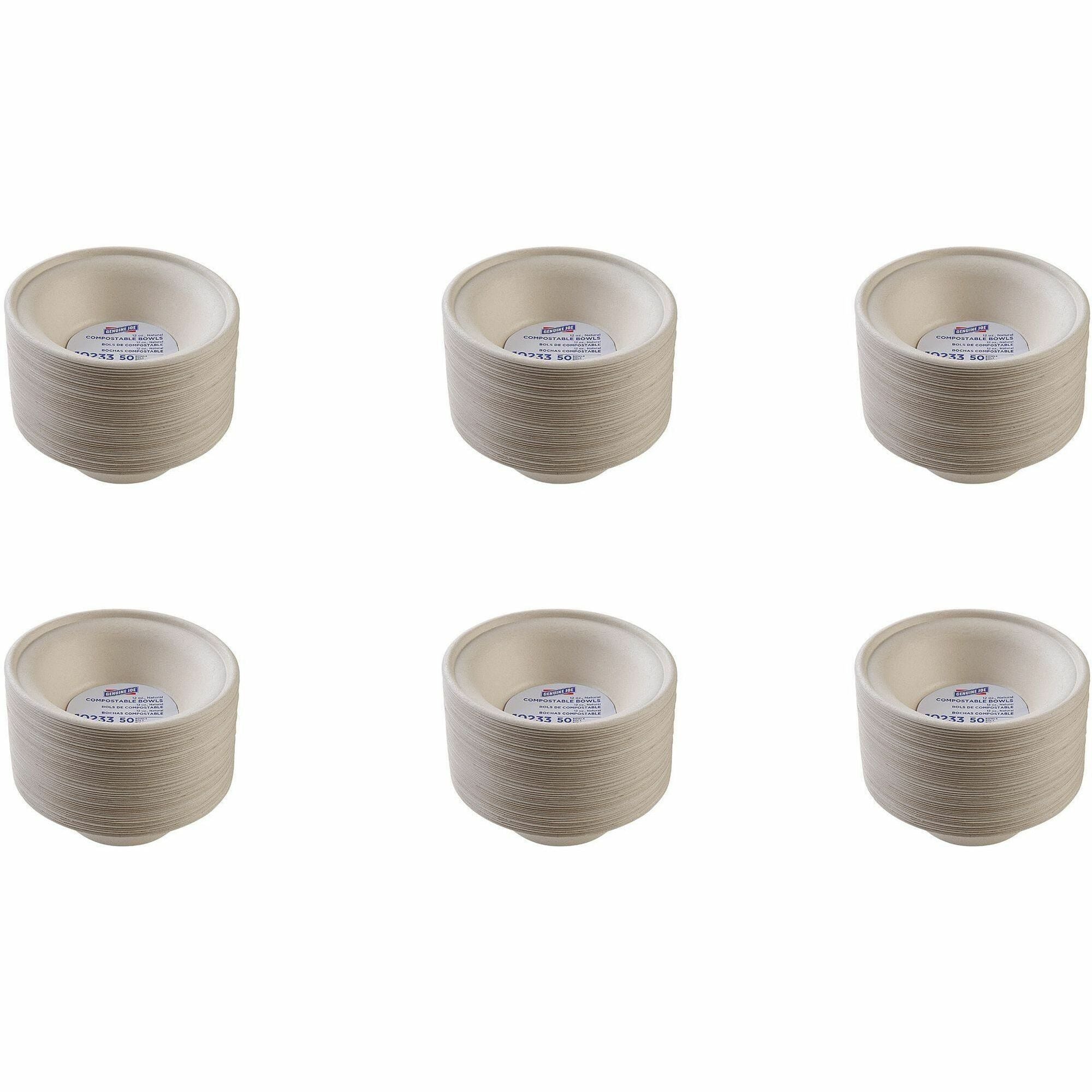 Genuine Joe 12 oz Compostable Bowls - 50 / Pack - Breakroom, Office - Disposable - White, Natural - Sugarcane Body - 20 / Carton - 1