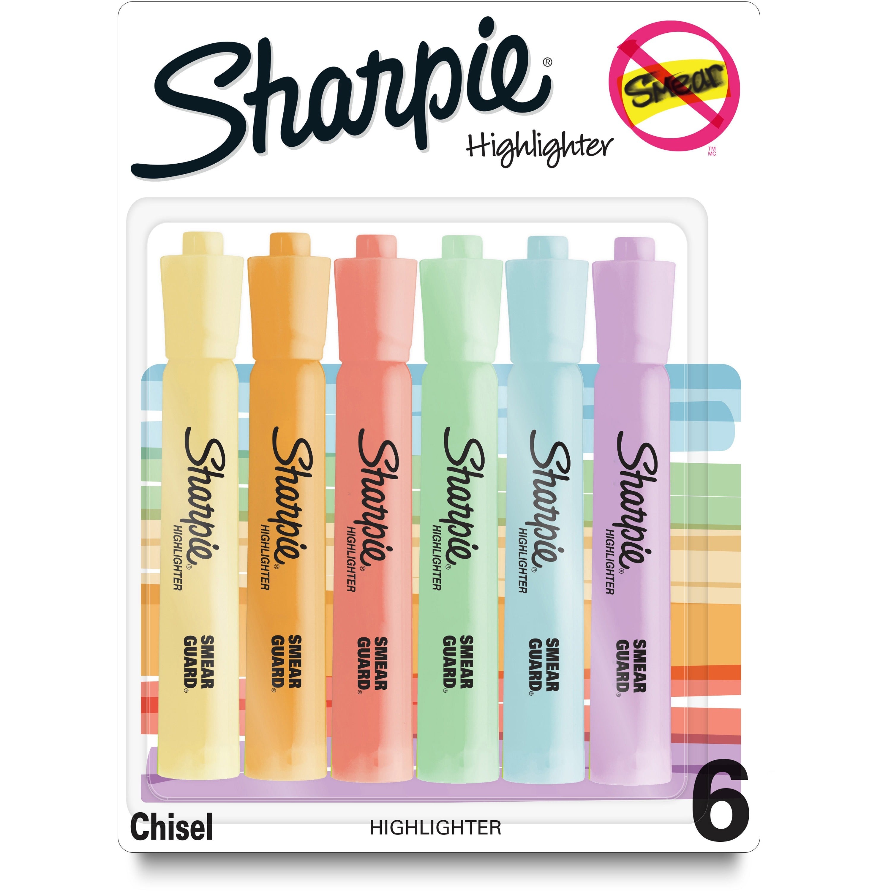 sharpie-smearguard-tank-style-highlighters-wide-narrow-marker-point-chisel-marker-point-style-assorted-6-pack_san2157488 - 1