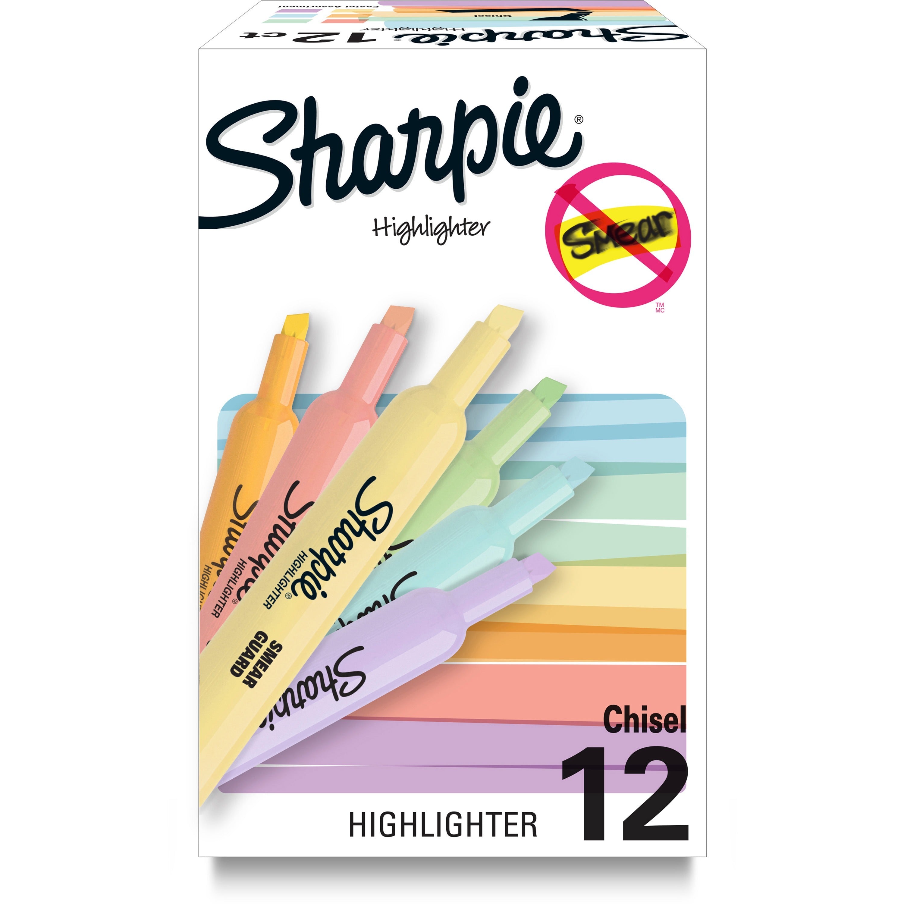 sharpie-smearguard-tank-style-highlighters-wide-narrow-marker-point-chisel-marker-point-style-assorted-12-pack_san2157494 - 1