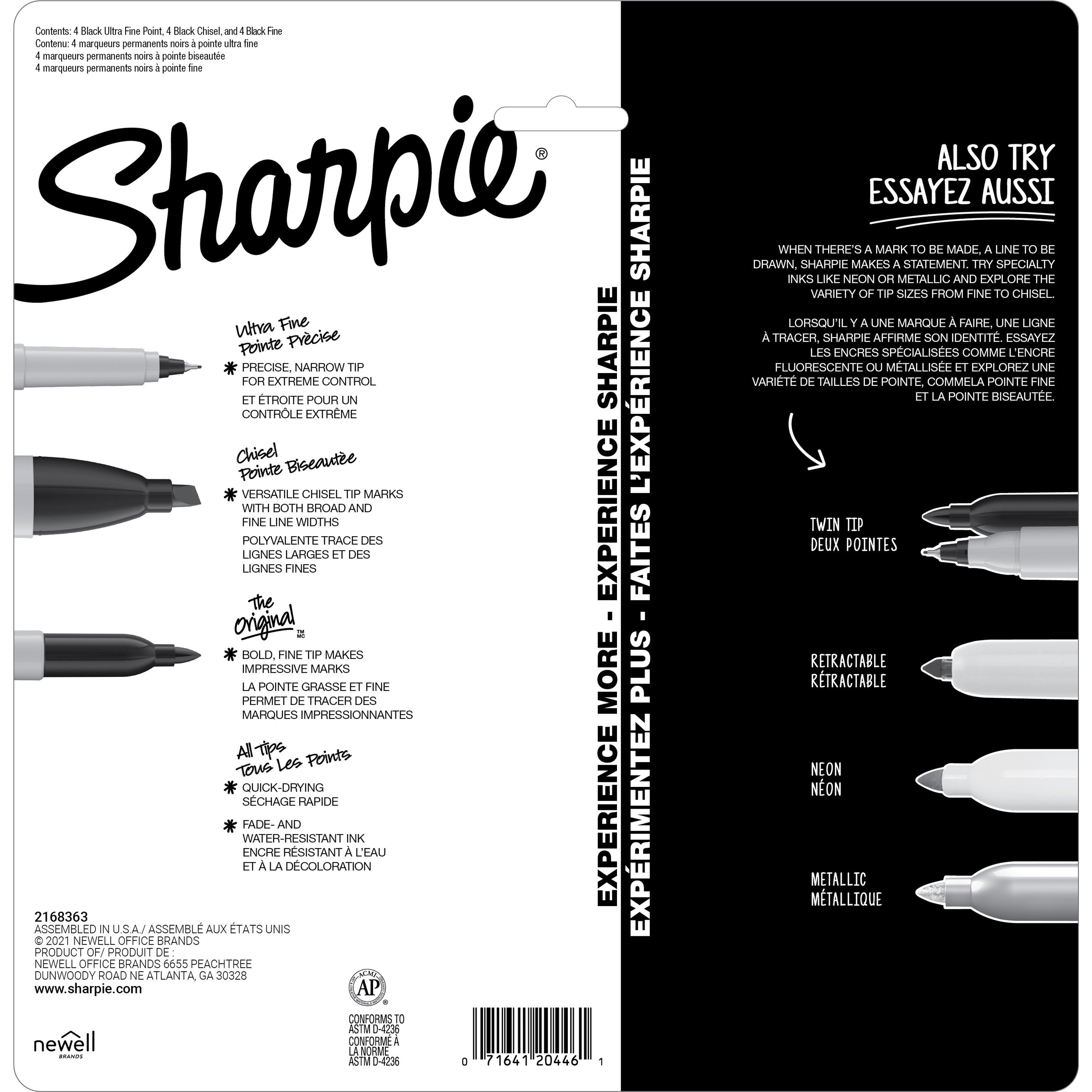 sanford-permanent-markers-fine-ultra-fine-marker-point-chisel-marker-point-style-black-12-pack_san2164645 - 2