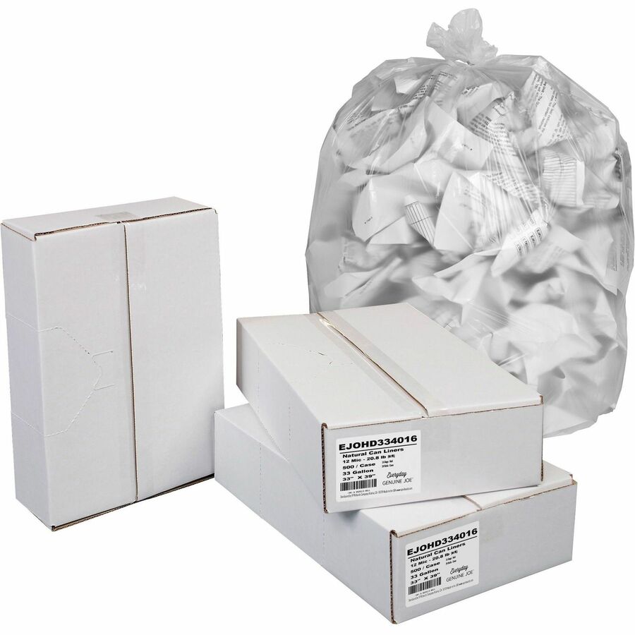 everyday-genuine-joe-high-density-can-liners-33-gal-capacity-33-width-x-39-length-047-mil-12-micron-thickness-high-density-clear-resin-500-carton-office-waste-receptacle_ejohd334016 - 2