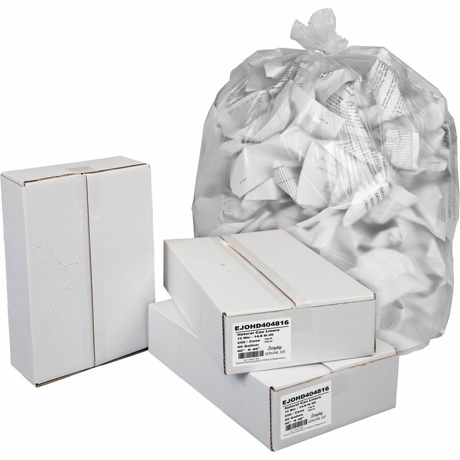 everyday-genuine-joe-high-density-can-liners-45-gal-capacity-40-width-x-46-length-047-mil-12-micron-thickness-high-density-clear-resin-250-carton-office-waste-receptacle_ejohd404816 - 2