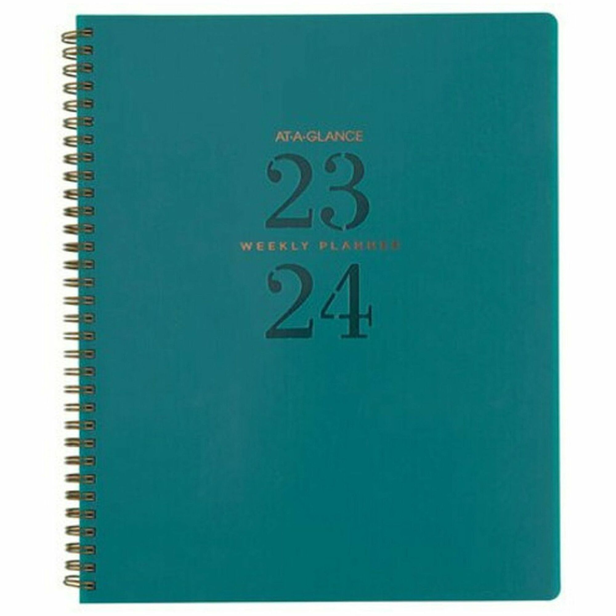 At-A-Glance Signature Collection Academic Planner - Large Size - Academic/Professional - Weekly, Monthly - 12 Month - July 2023 - June 2024 - 1 Week, 1 Month Double Page Layout - 8 1/2" x 11" White Sheet - Twin Wire - Teal, Blue - Polypropylene, Pape - 1
